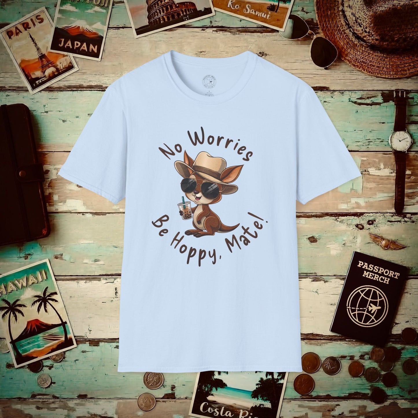 No Worries, Be Hoppy, Mate! Australia T-Shirt Light Blue / S