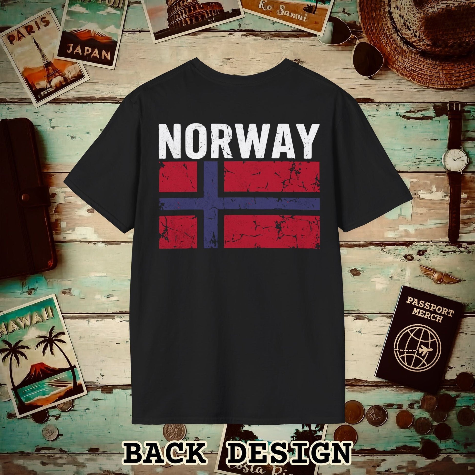 Norway Vintage Flag Back Print T-Shirt Black / S