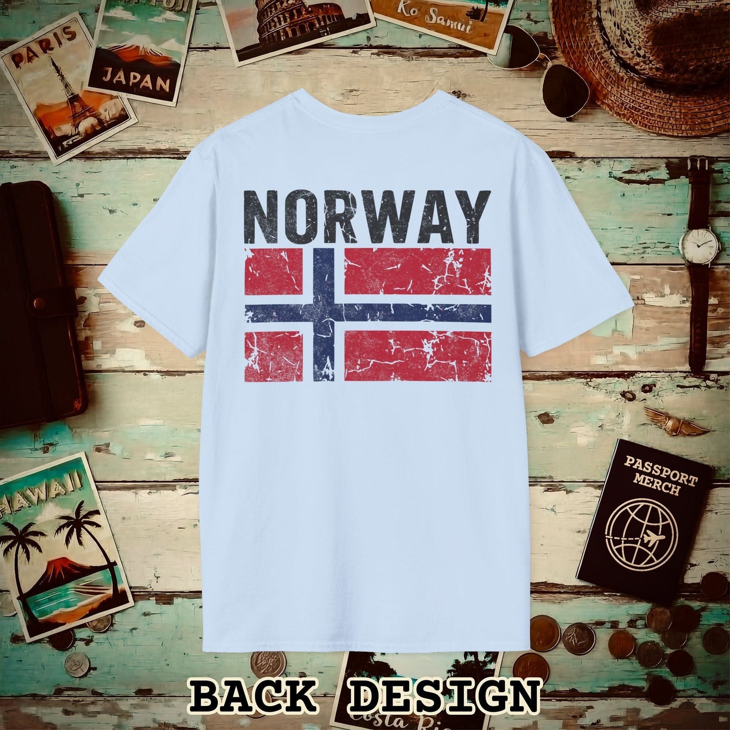 Norway Vintage Flag Back Print T-Shirt Light Blue / S