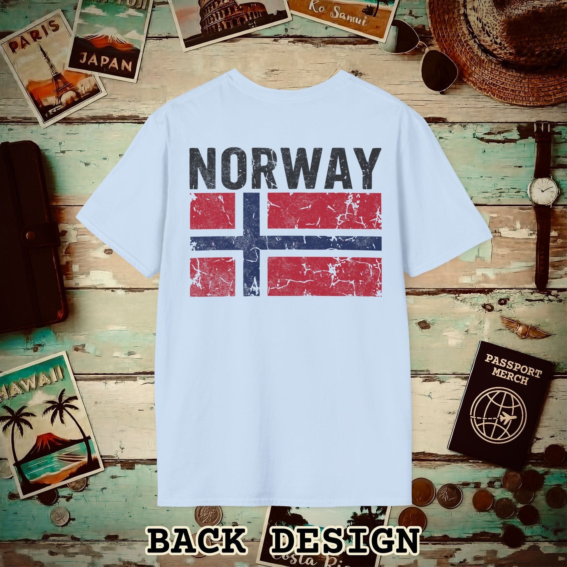 Norway Vintage Flag Back Print T-Shirt Light Blue / S