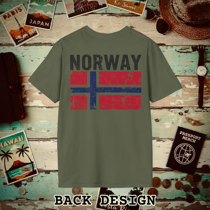 Norway Vintage Flag Back Print T-Shirt Military Green / S