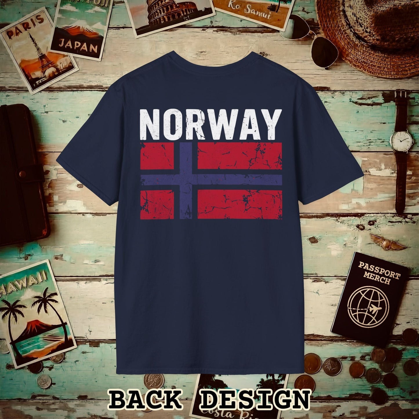 Norway Vintage Flag Back Print T-Shirt Navy / S