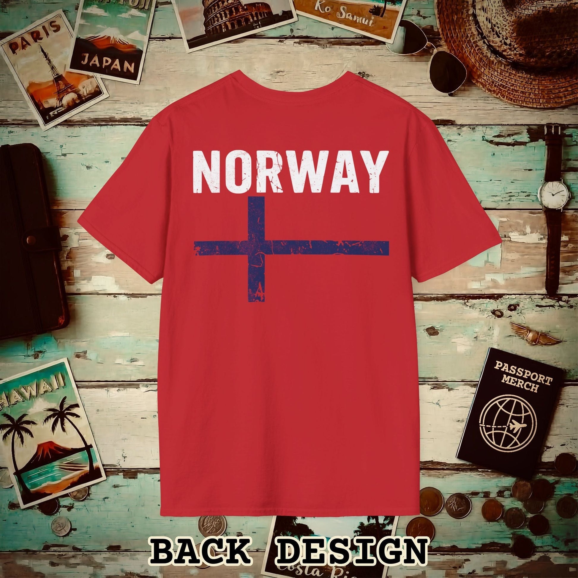 Norway Vintage Flag Back Print T-Shirt Red / S