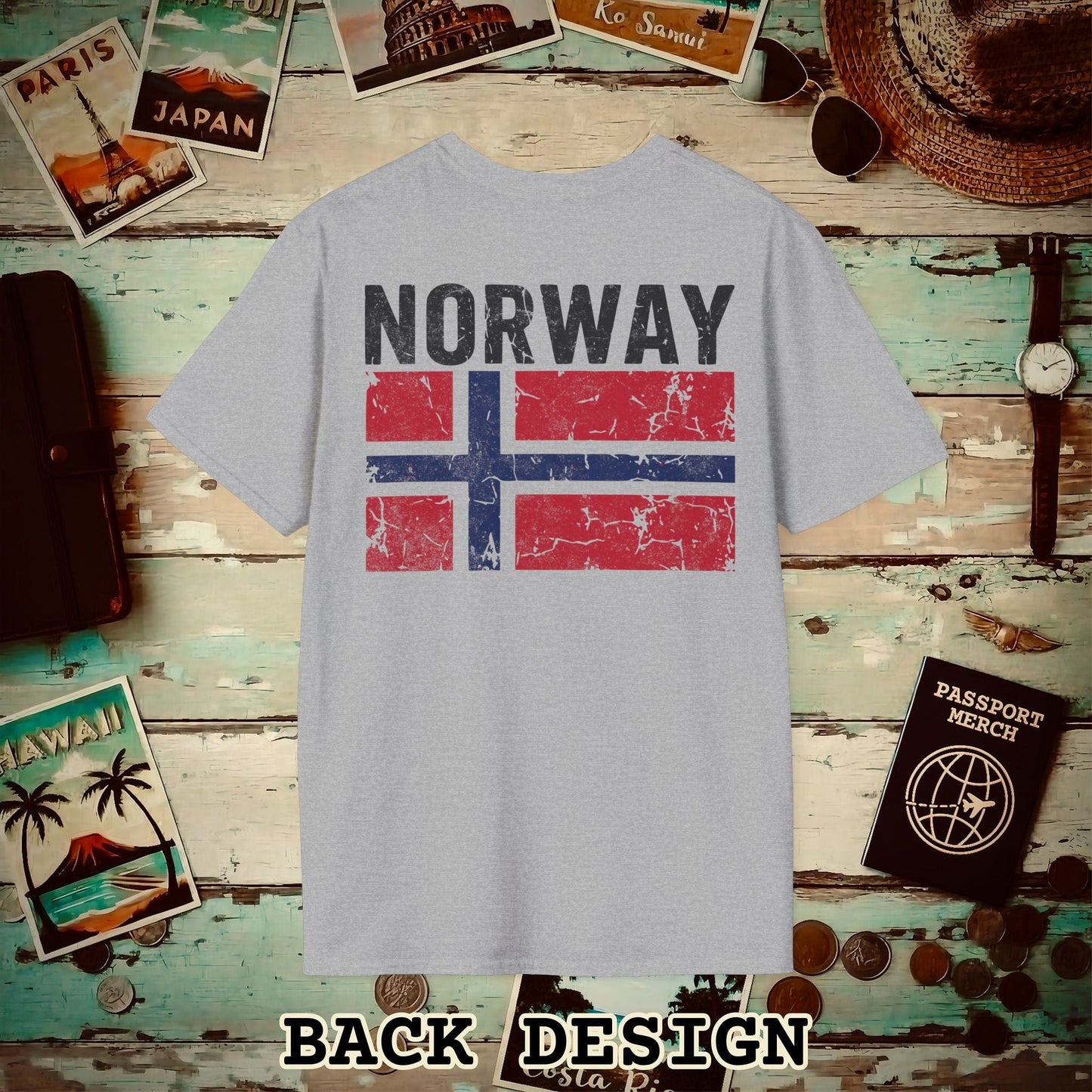 Norway Vintage Flag Back Print T-Shirt Sport Grey / S