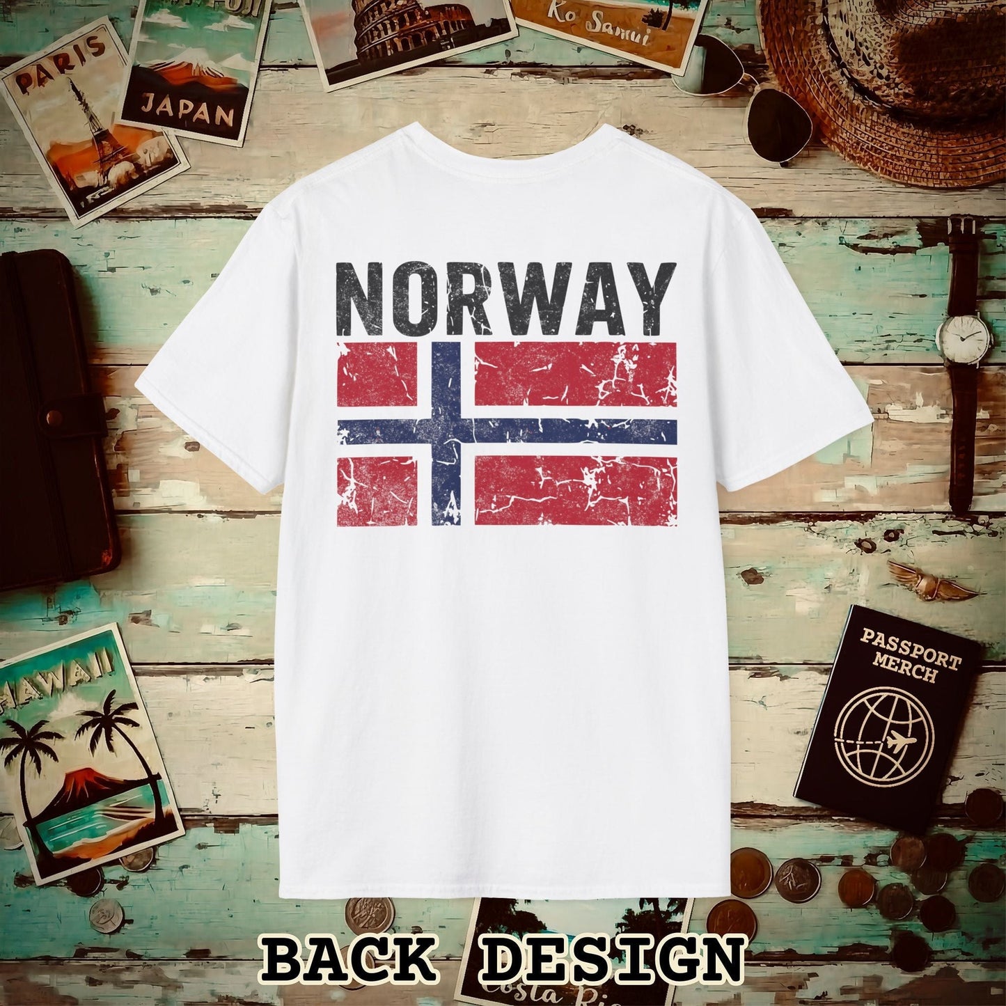 Norway Vintage Flag Back Print T-Shirt White / S
