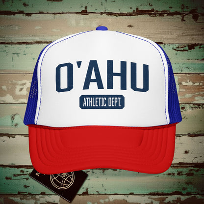 Oahu Athletic Dept. Hawaii Trucker Hat Red / White / Royal / One size
