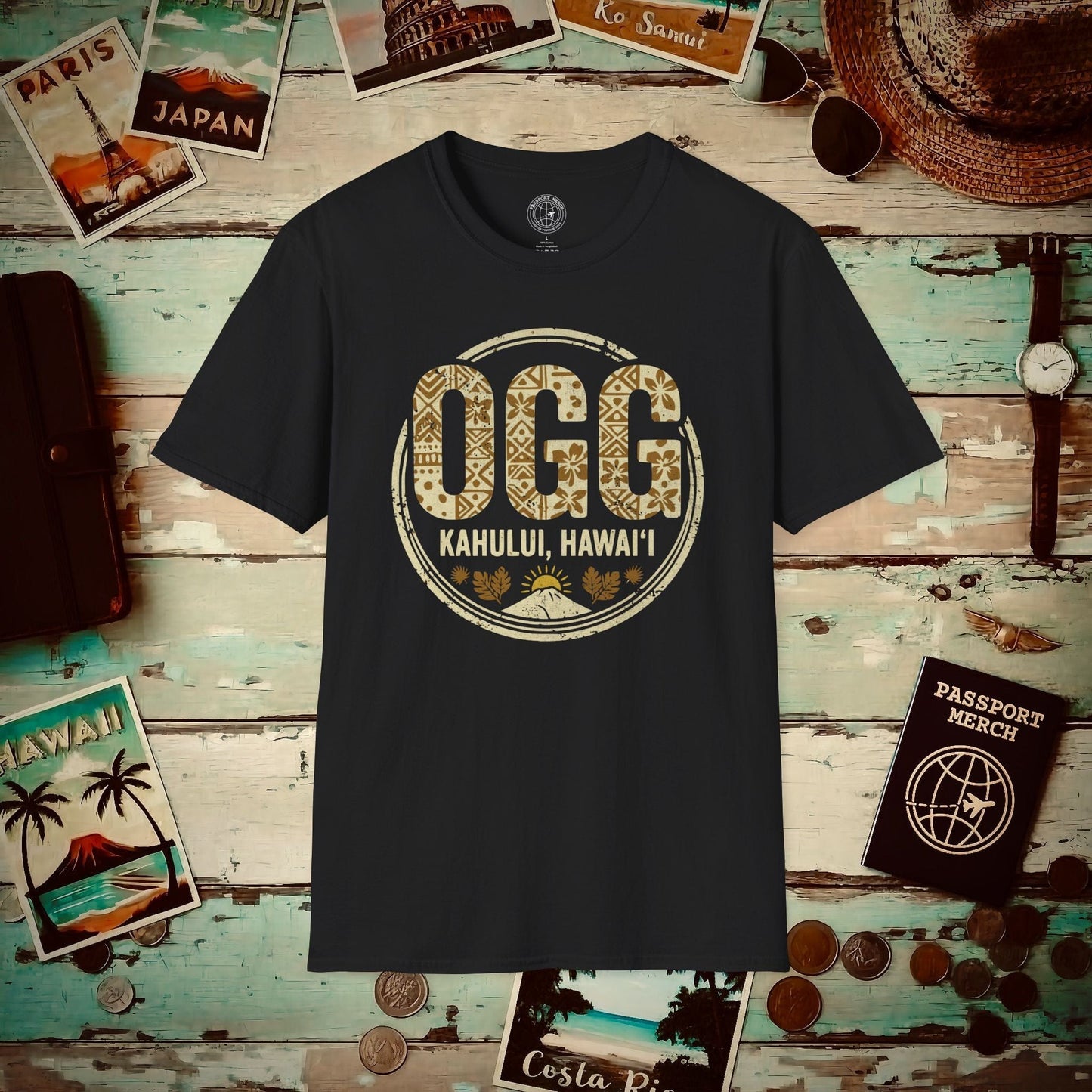 OGG, Kahului, Hawaii Vintage Airport Code T-Shirt Black / S