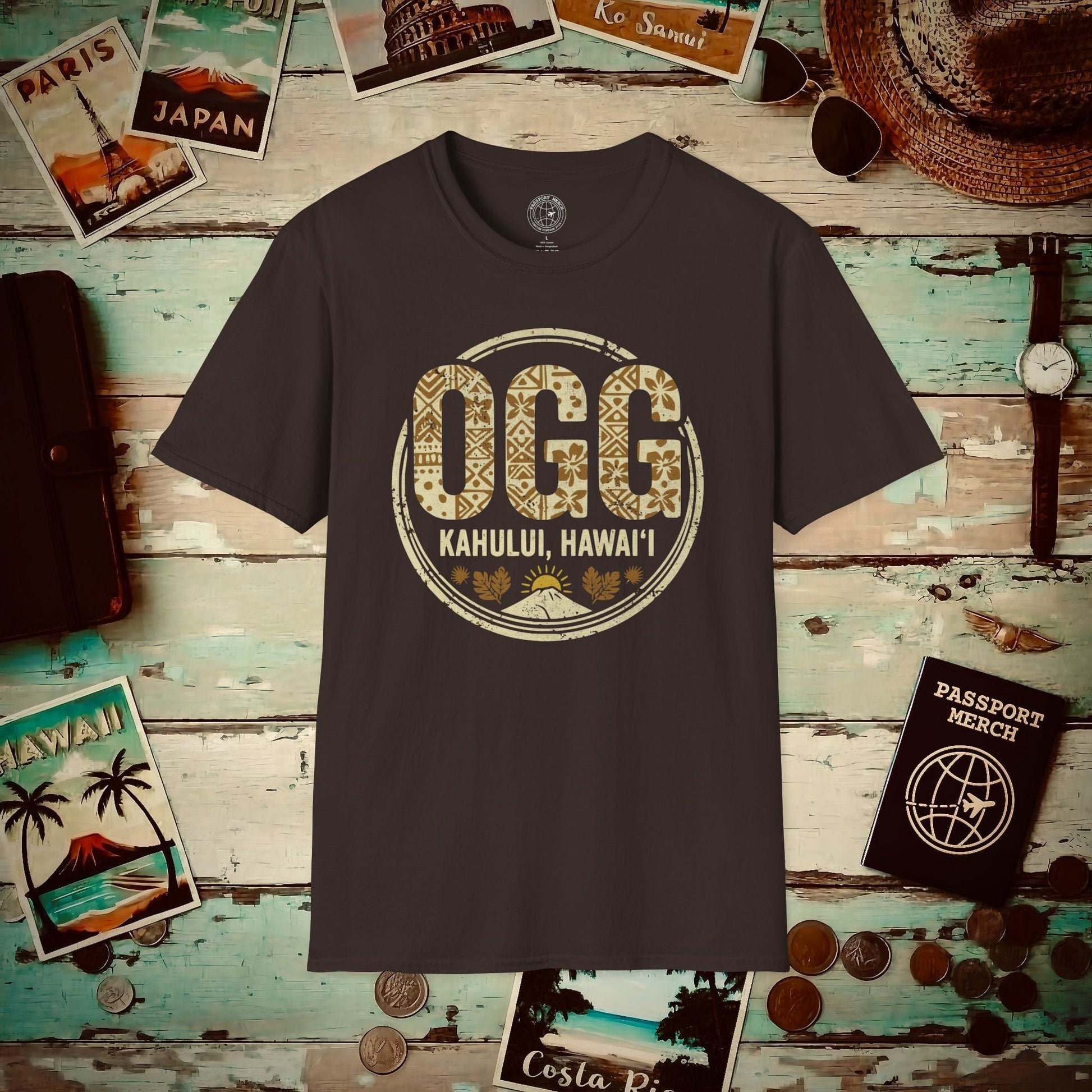 OGG, Kahului, Hawaii Vintage Airport Code T-Shirt Dark Chocolate / S