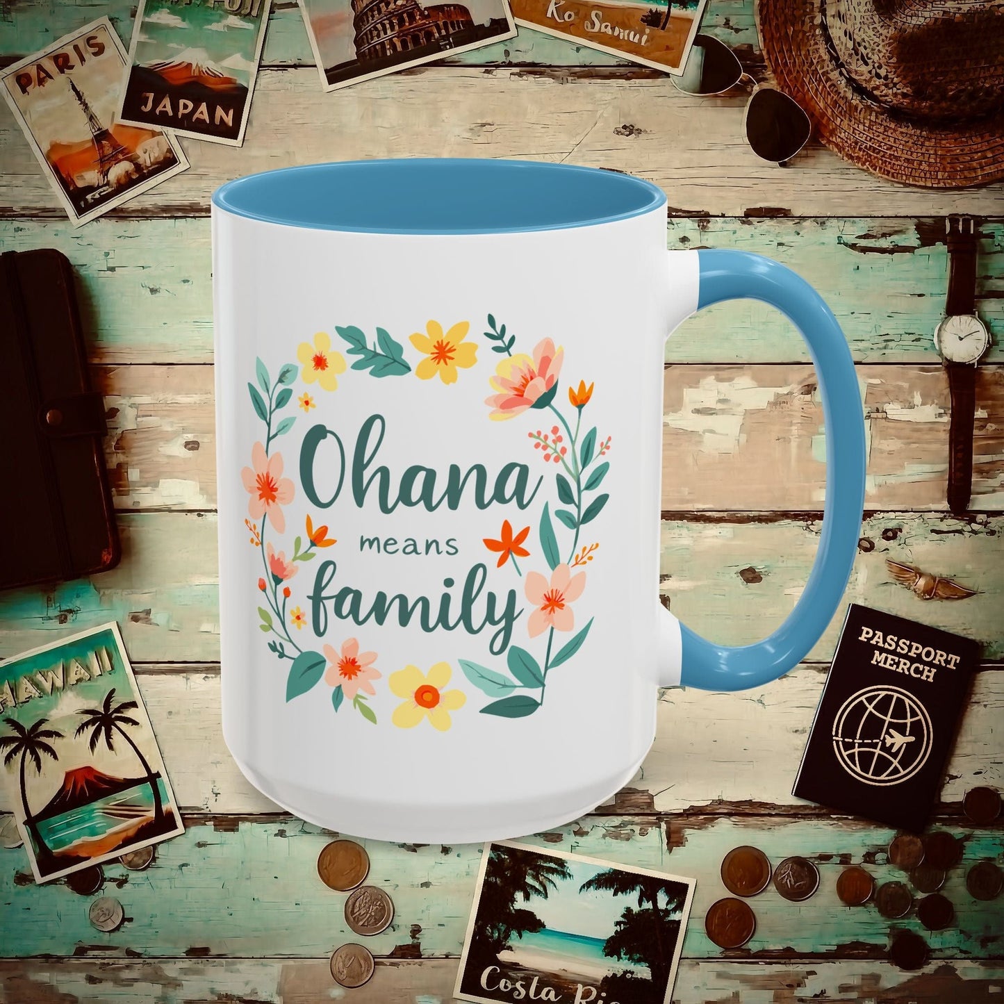 Ohana Means Family, Hawaii 15oz Mug Light Blue / 15oz