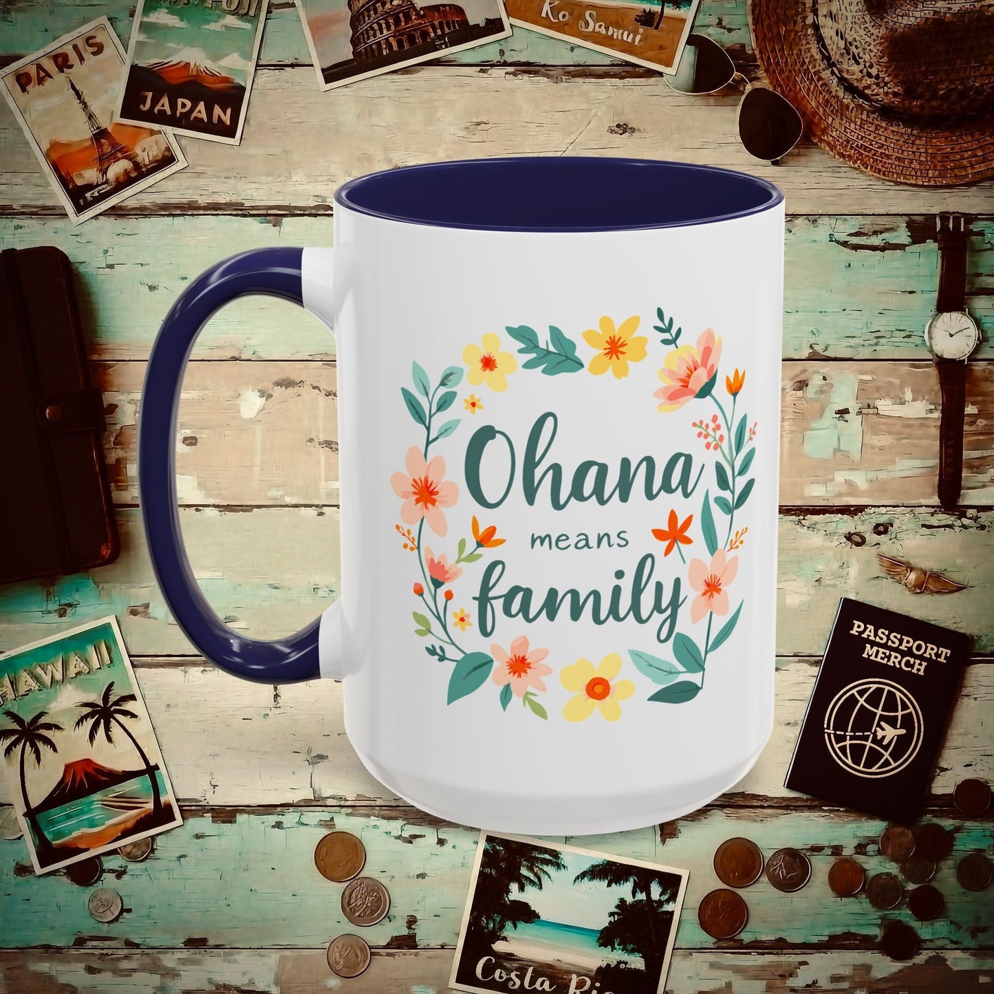 Ohana Means Family, Hawaii 15oz Mug Navy / 15oz