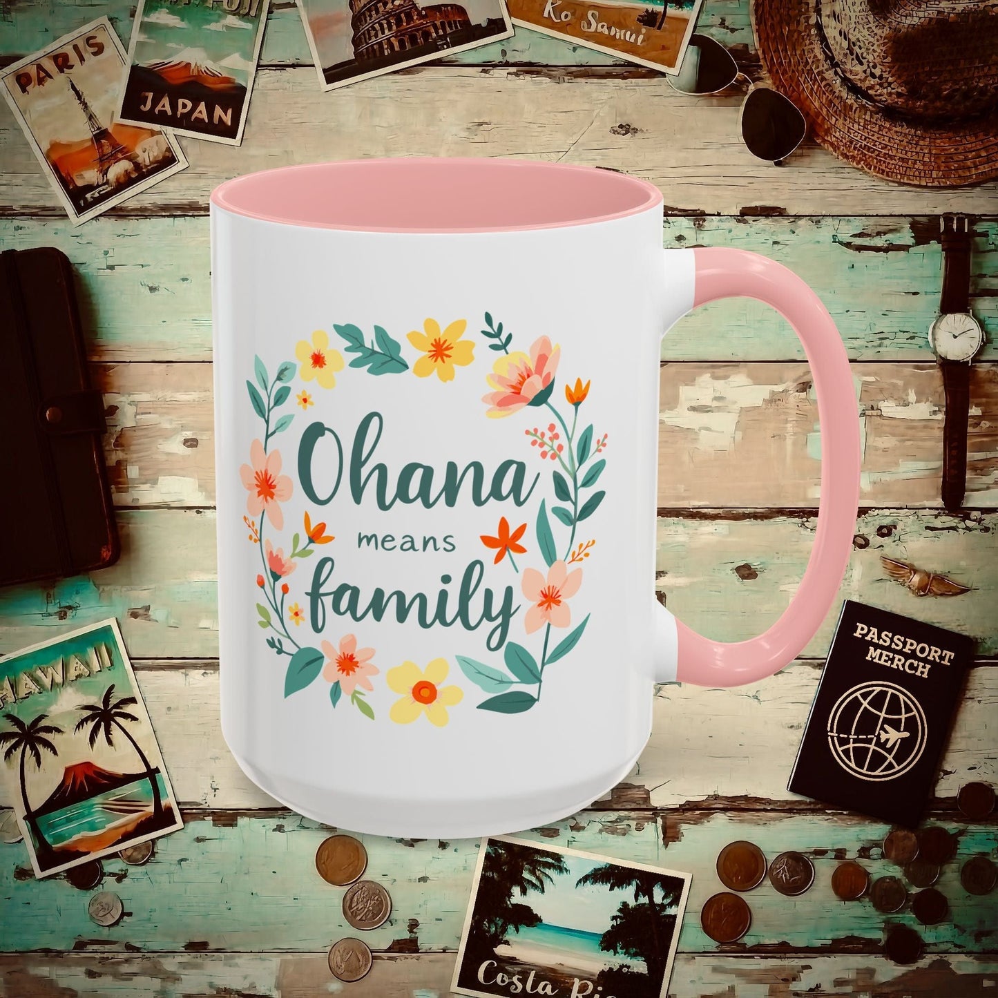 Ohana Means Family, Hawaii 15oz Mug Pink / 15oz