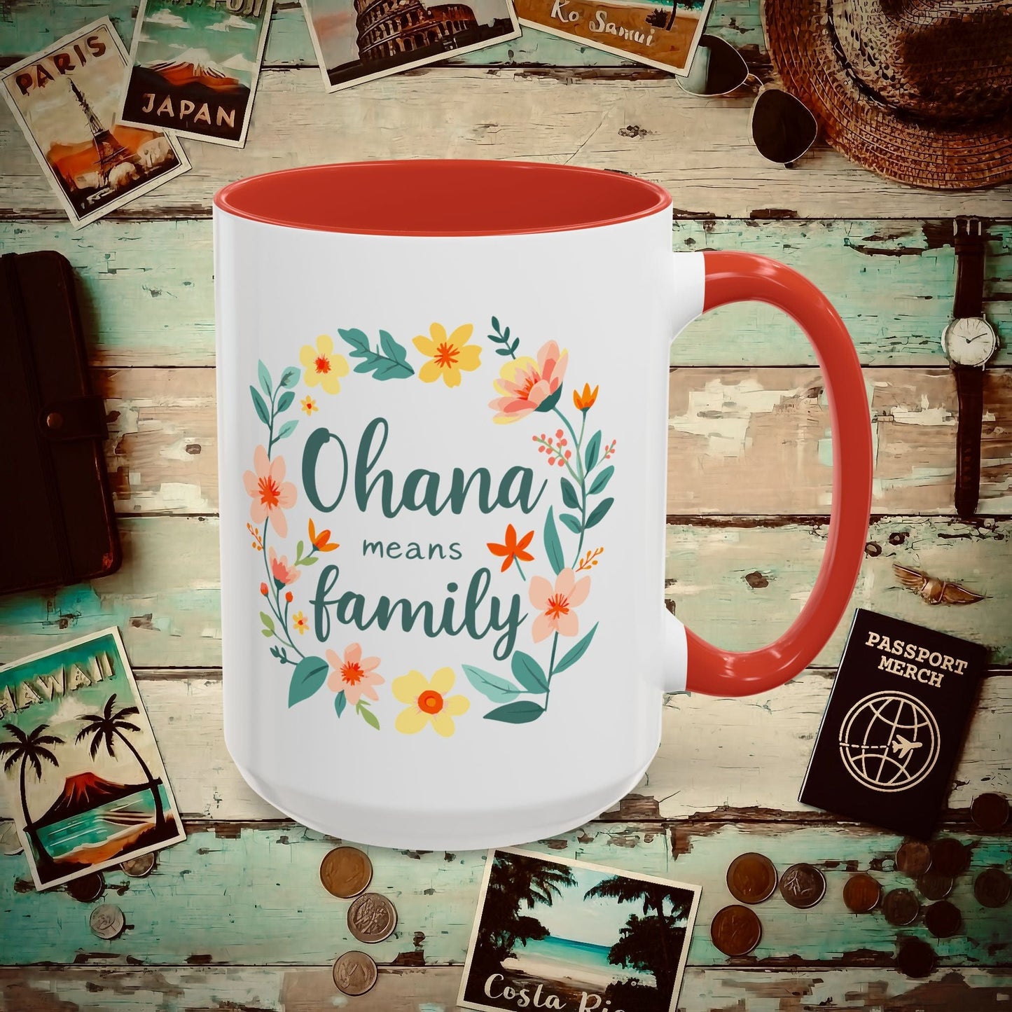 Ohana Means Family, Hawaii 15oz Mug Red / 15oz