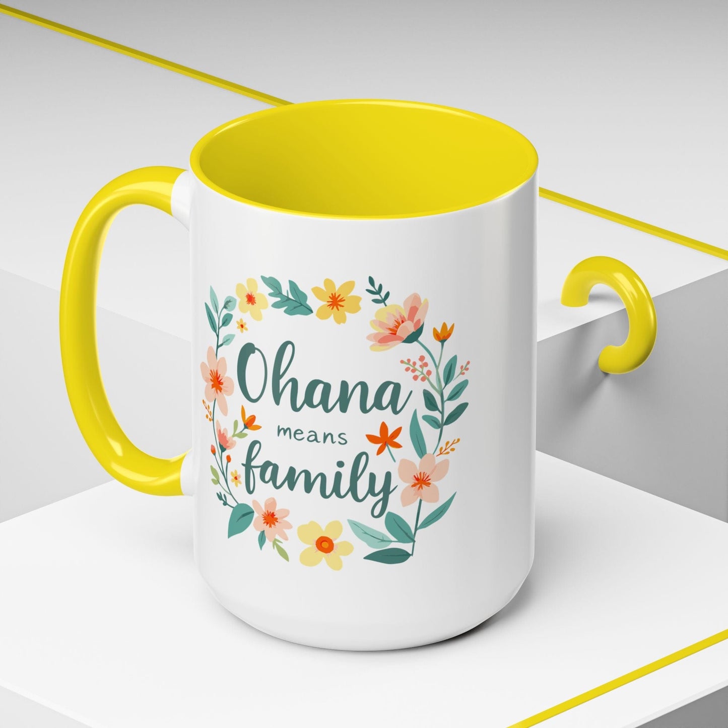 Ohana Means Family, Hawaii 15oz Mug Yellow / 15oz