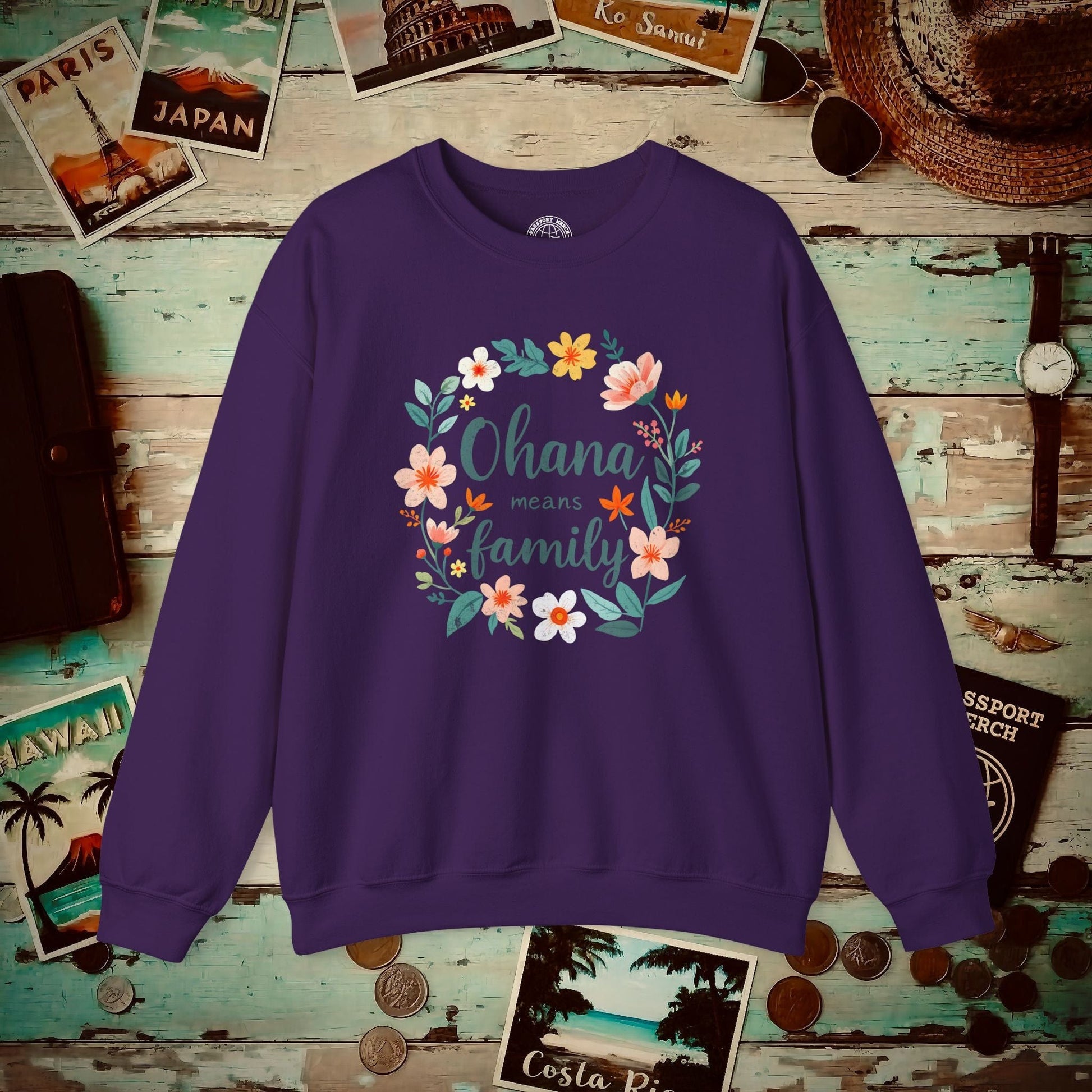 Ohana Means Family, Hawaii Crewneck Purple / S