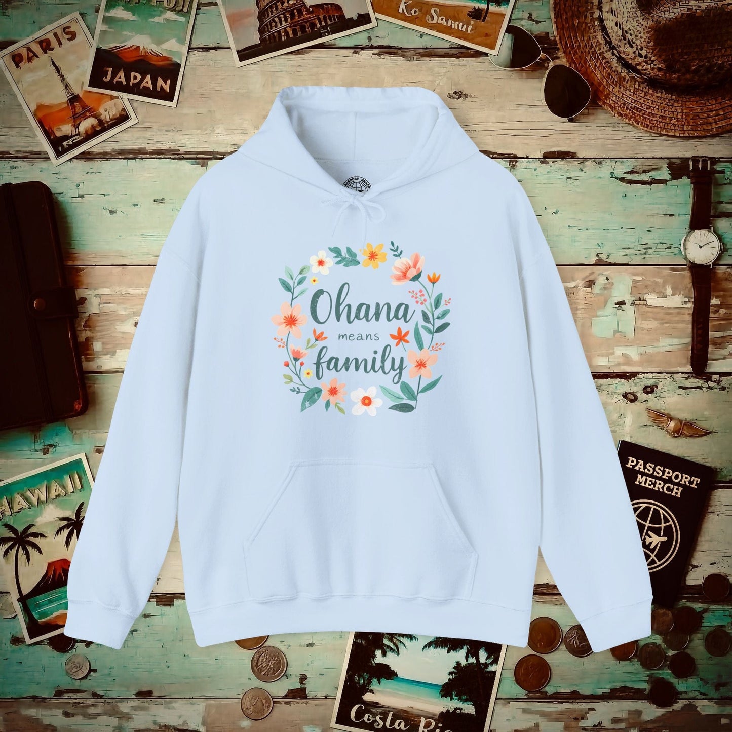 Ohana Means Family, Hawaii Hoodie Light Blue / S