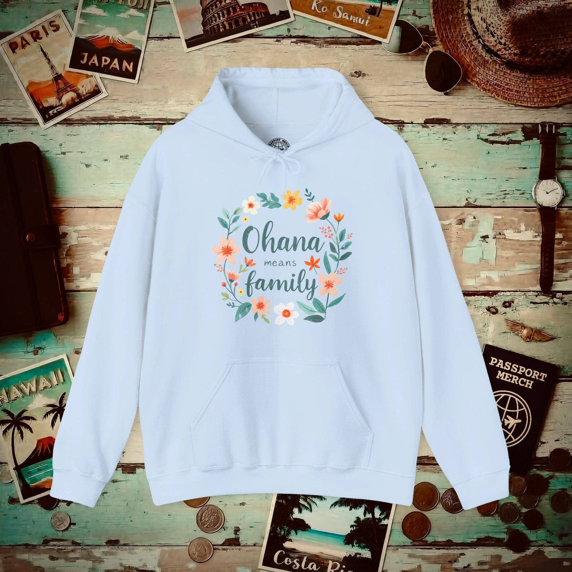 Ohana Means Family, Hawaii Hoodie Light Blue / S