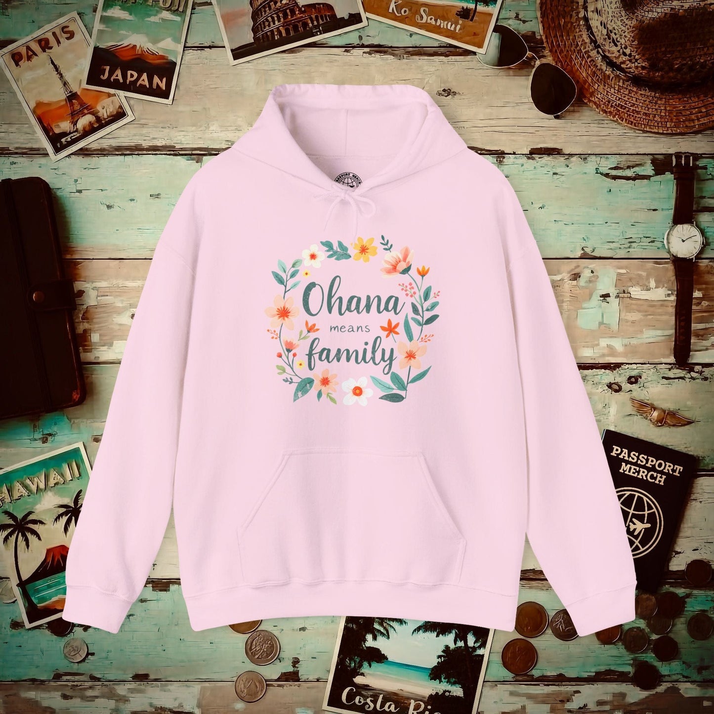 Ohana Means Family, Hawaii Hoodie Light Pink / S