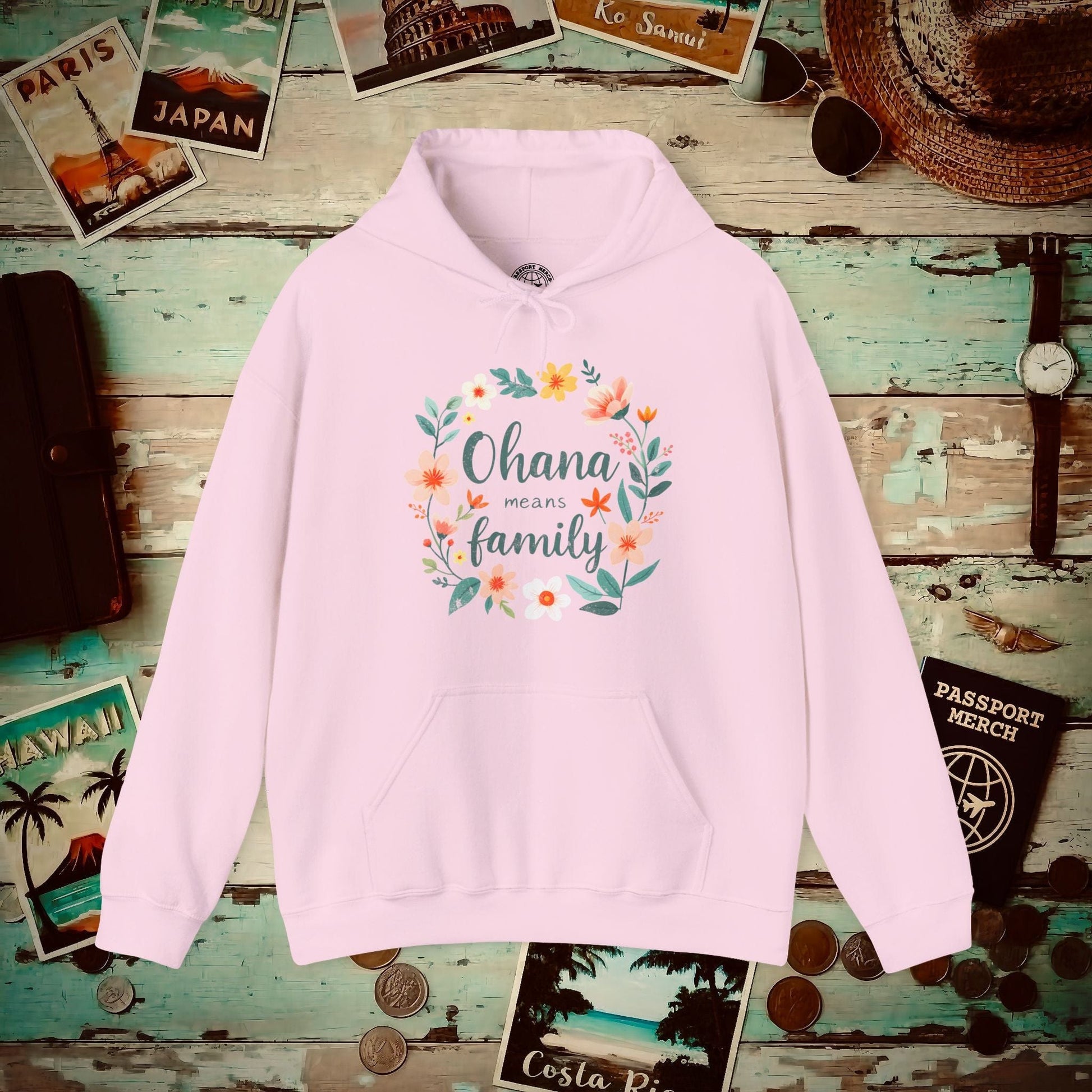 Ohana Means Family, Hawaii Hoodie Light Pink / S