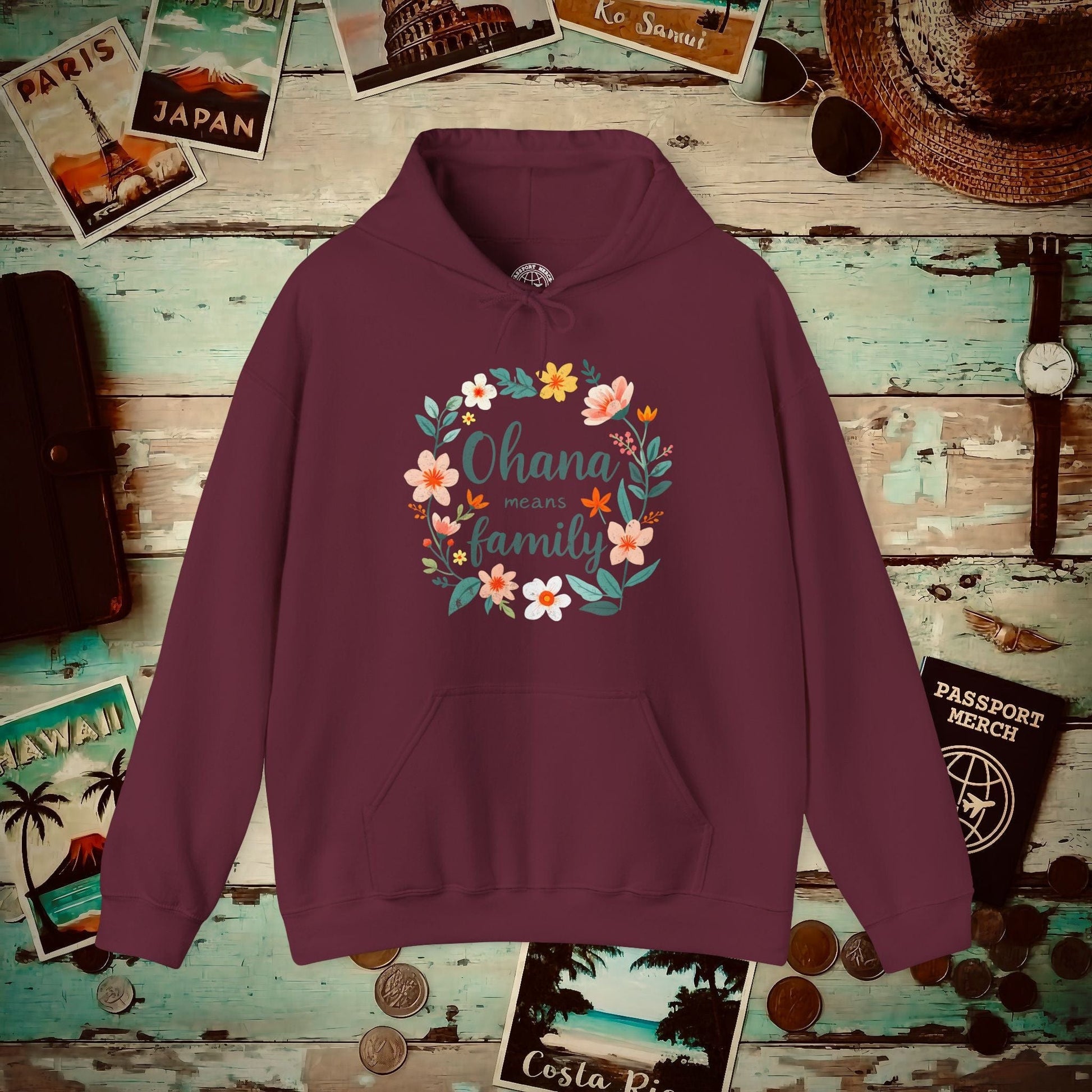 Ohana Means Family, Hawaii Hoodie Maroon / S