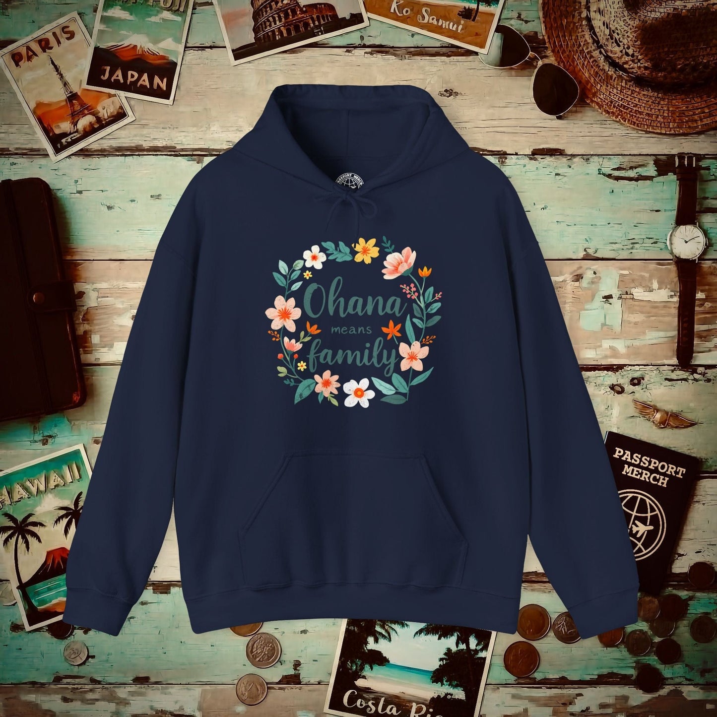 Ohana Means Family, Hawaii Hoodie Navy / S