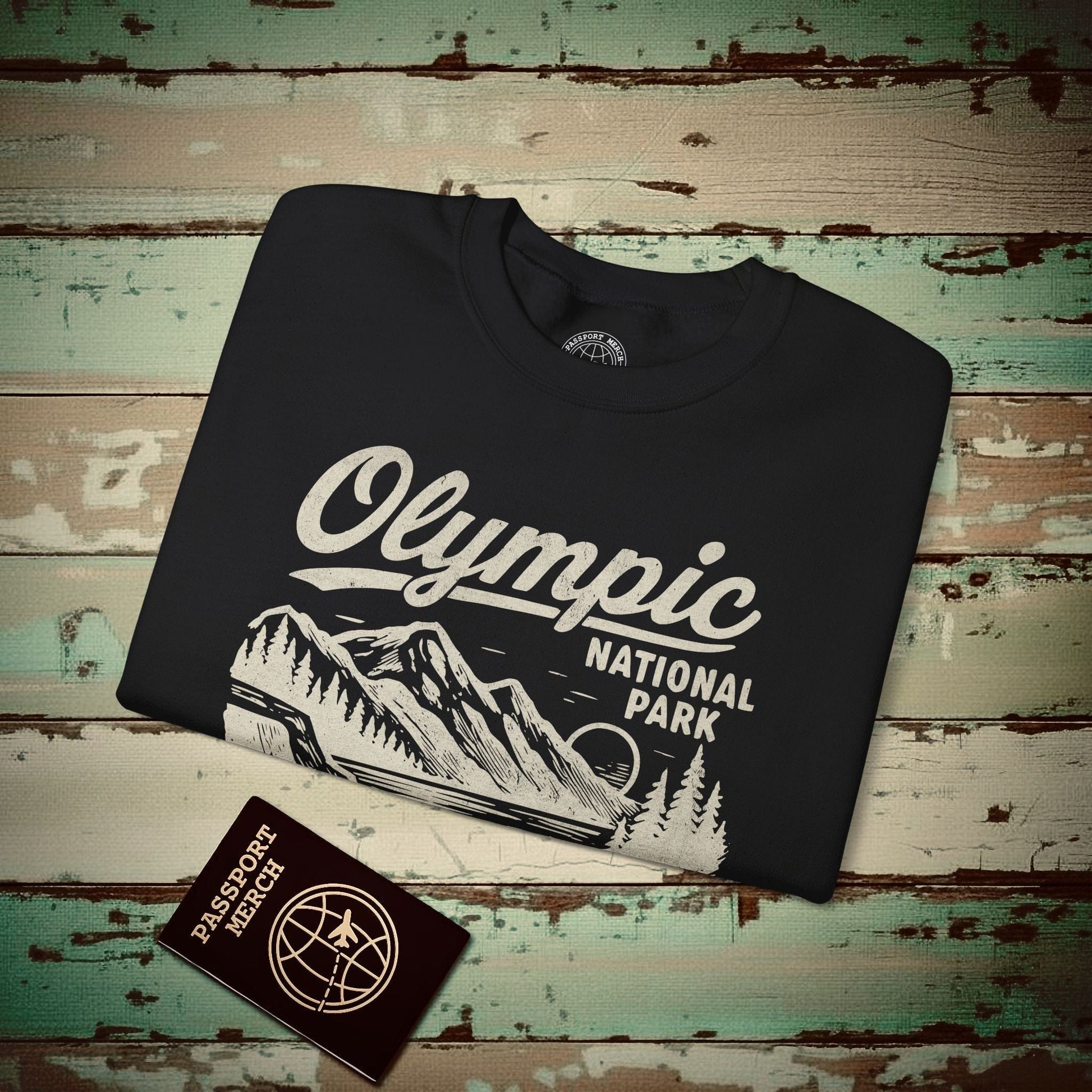 Olympic National Park Vintage Monochrome, Washington Crewneck Black / S