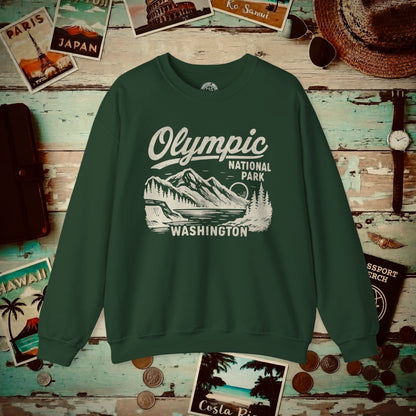 Olympic National Park Vintage Monochrome, Washington Crewneck Forest Green / S