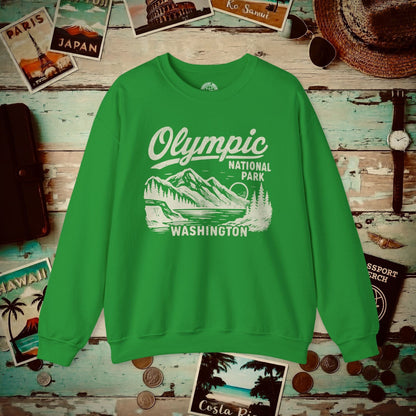 Olympic National Park Vintage Monochrome, Washington Crewneck Irish Green / S