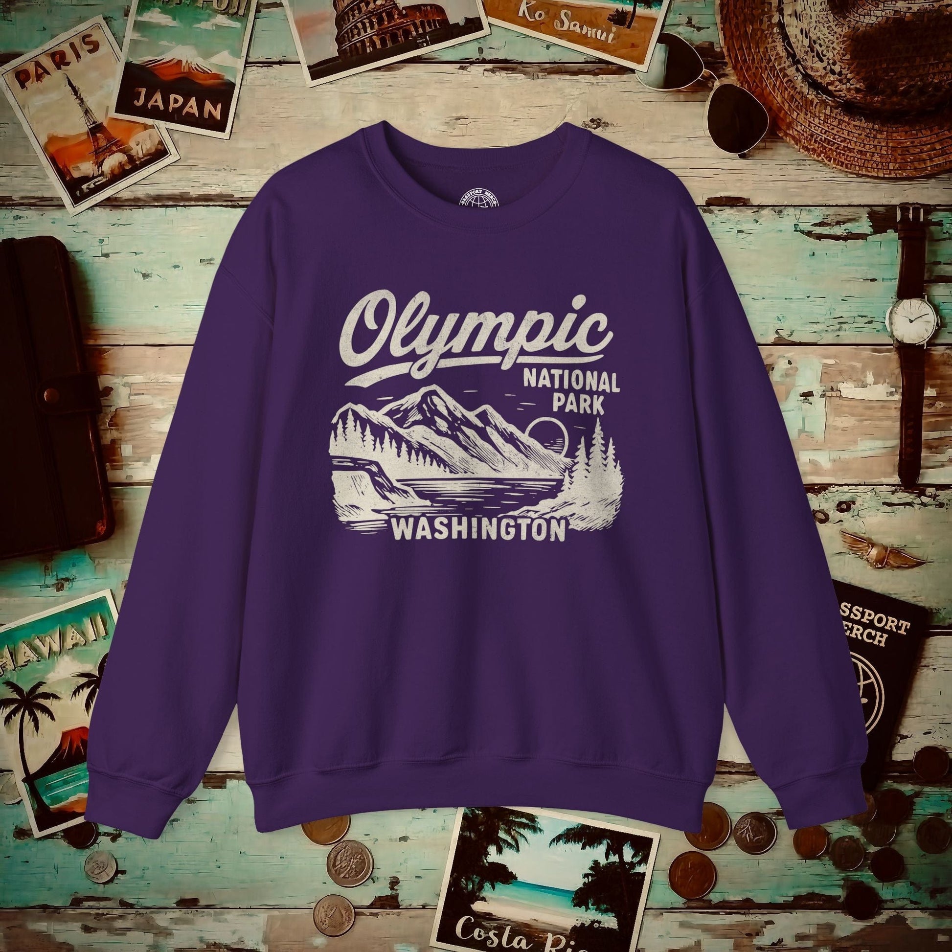 Olympic National Park Vintage Monochrome, Washington Crewneck Purple / S