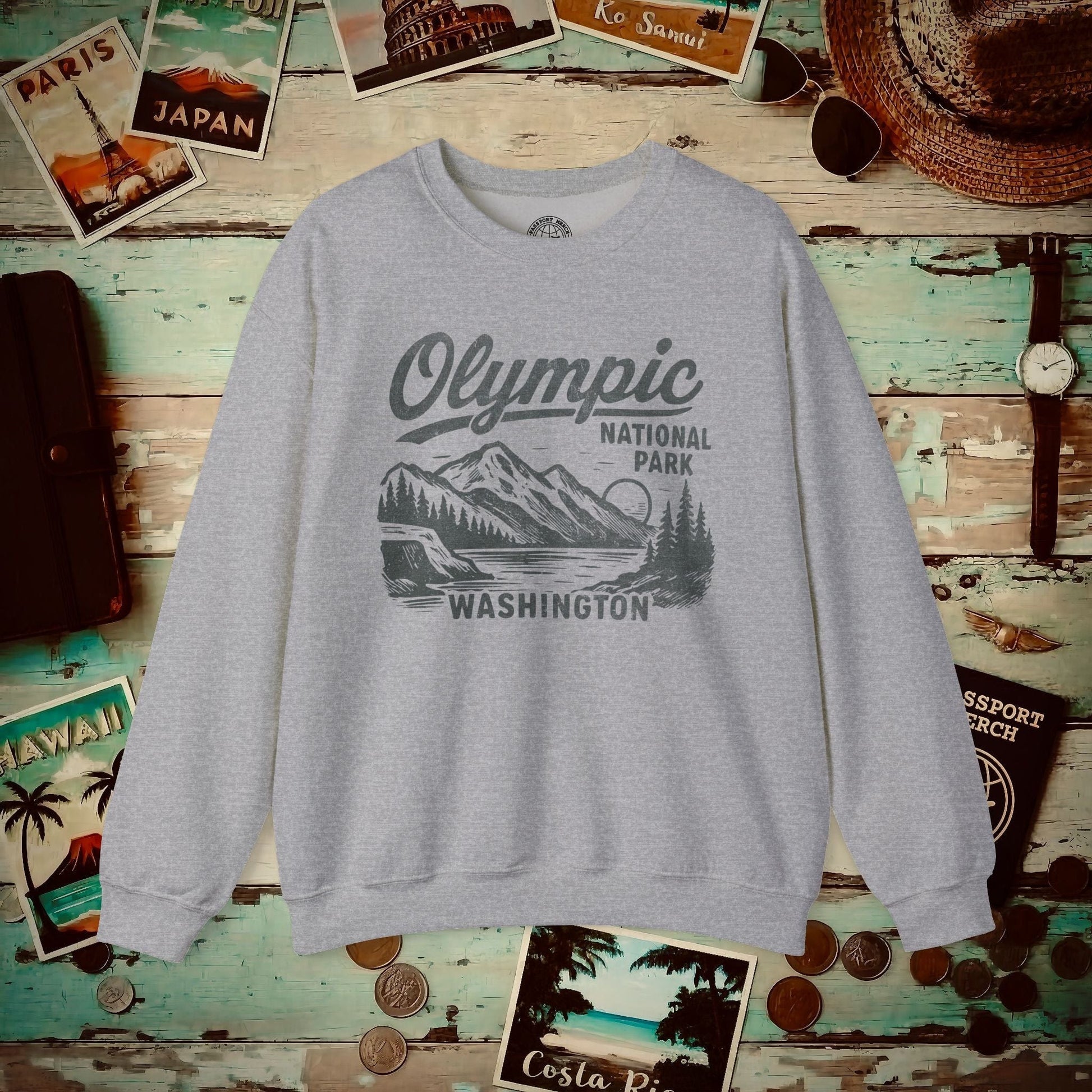 Olympic National Park Vintage Monochrome, Washington Crewneck Sport Grey / S
