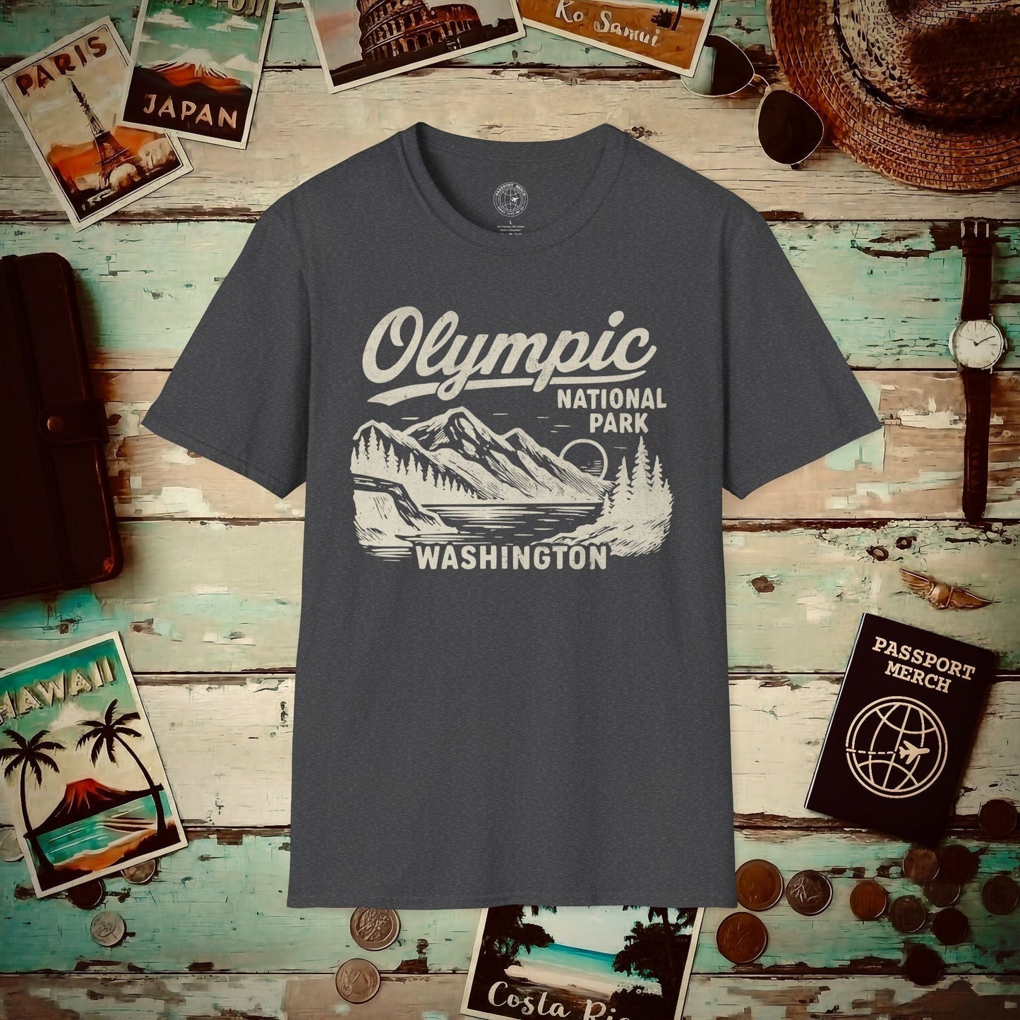 Olympic National Park Vintage Monochrome, Washington T-Shirt Dark Heather / S