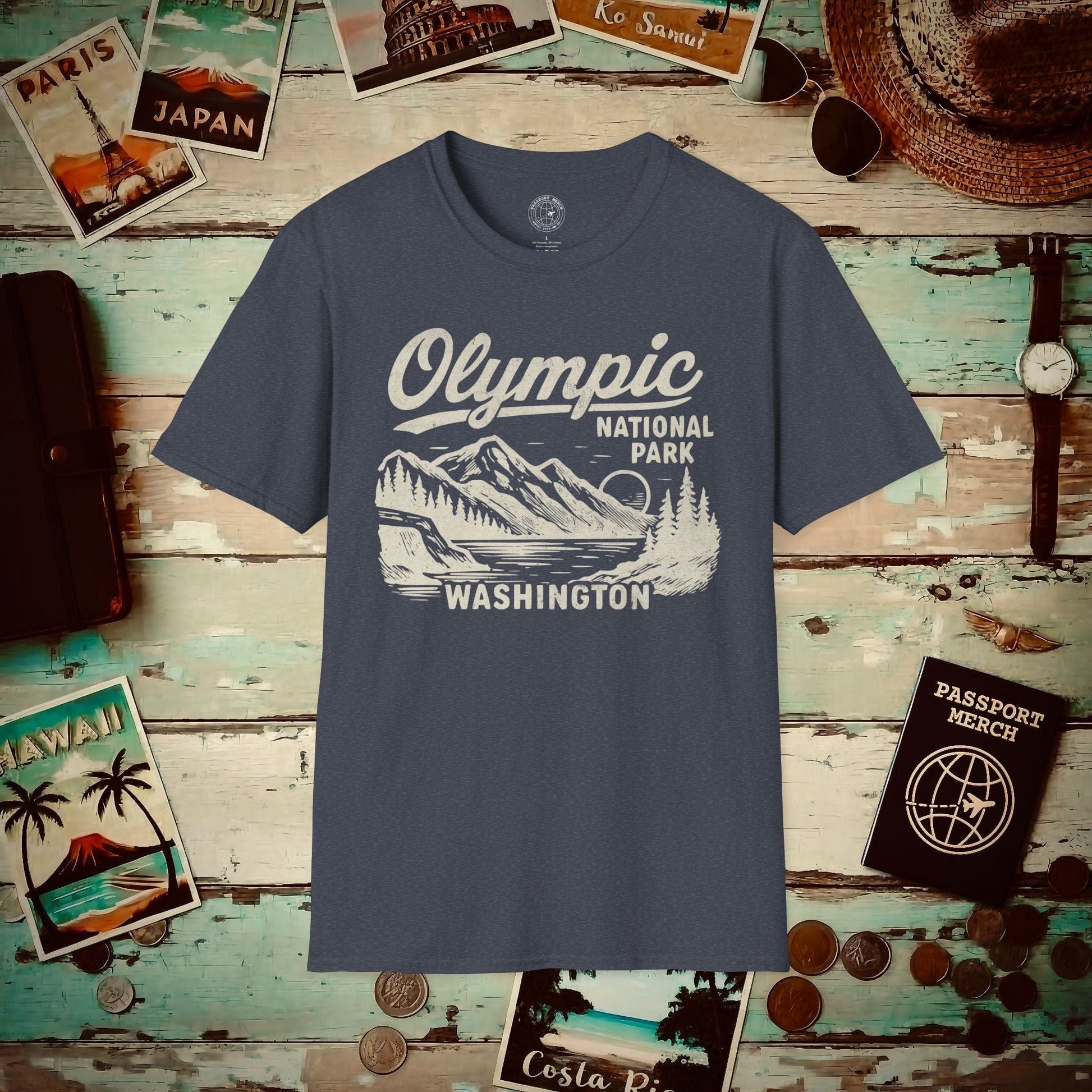 Olympic National Park Vintage Monochrome, Washington T-Shirt Heather Navy / S