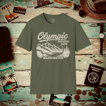 Olympic National Park Vintage Monochrome, Washington T-Shirt Military Green / S