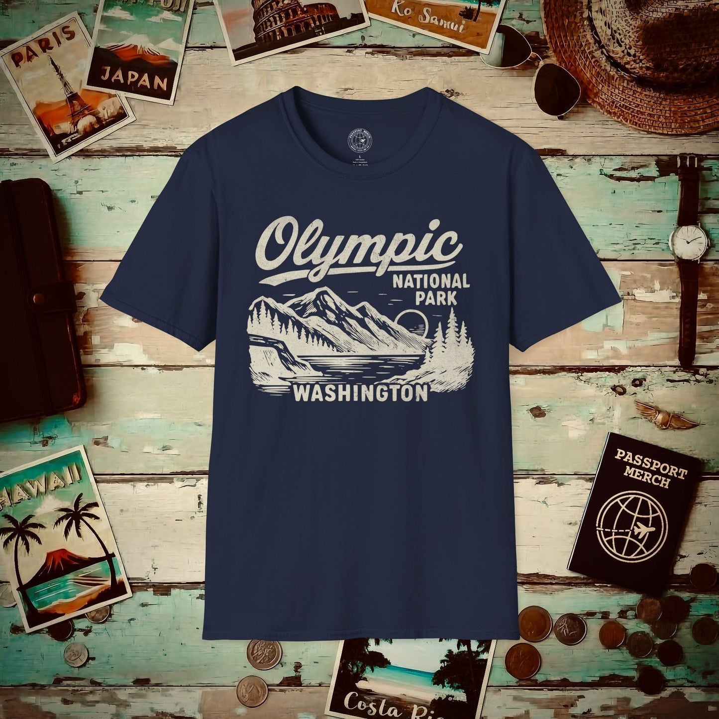Olympic National Park Vintage Monochrome, Washington T-Shirt Navy / S