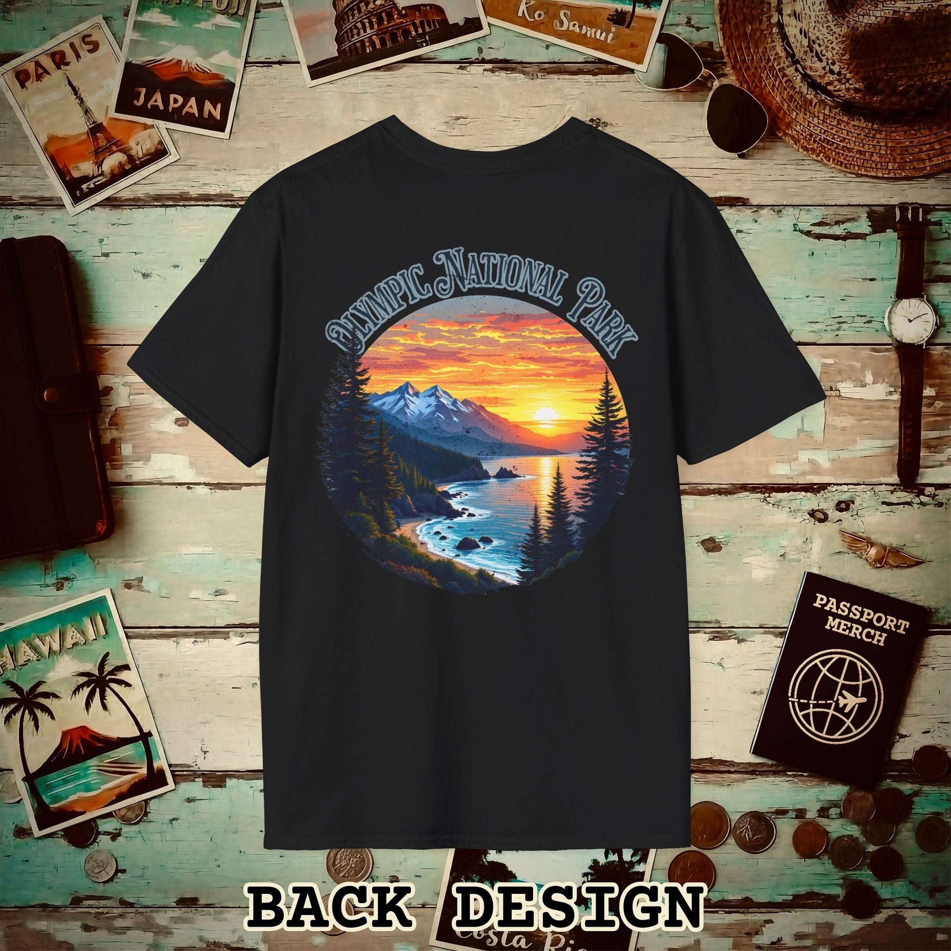 Olympic National Park, Washington, Back Print T-Shirt Black / S