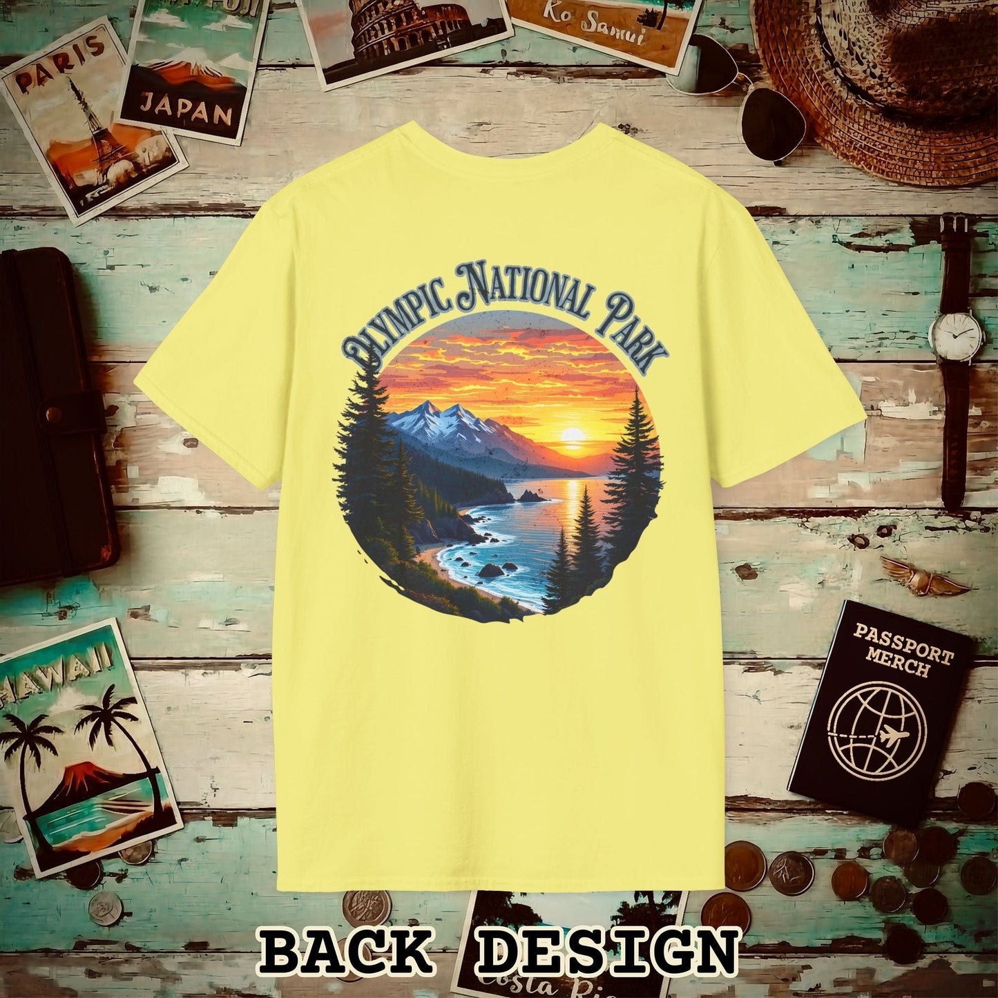 Olympic National Park, Washington, Back Print T-Shirt Cornsilk / S