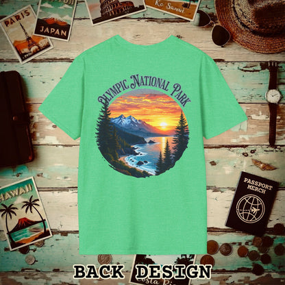 Olympic National Park, Washington, Back Print T-Shirt Heather Irish Green / S