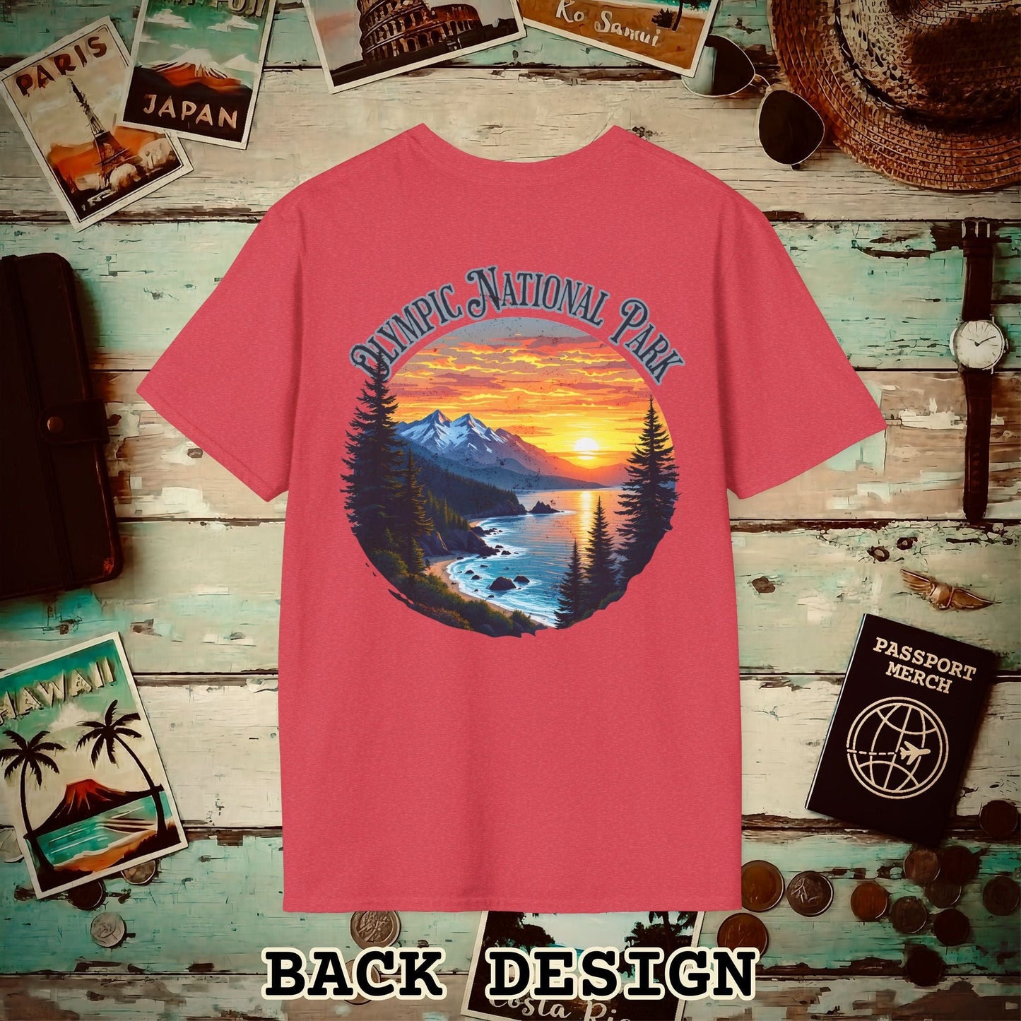 Olympic National Park, Washington, Back Print T-Shirt Heather Red / S
