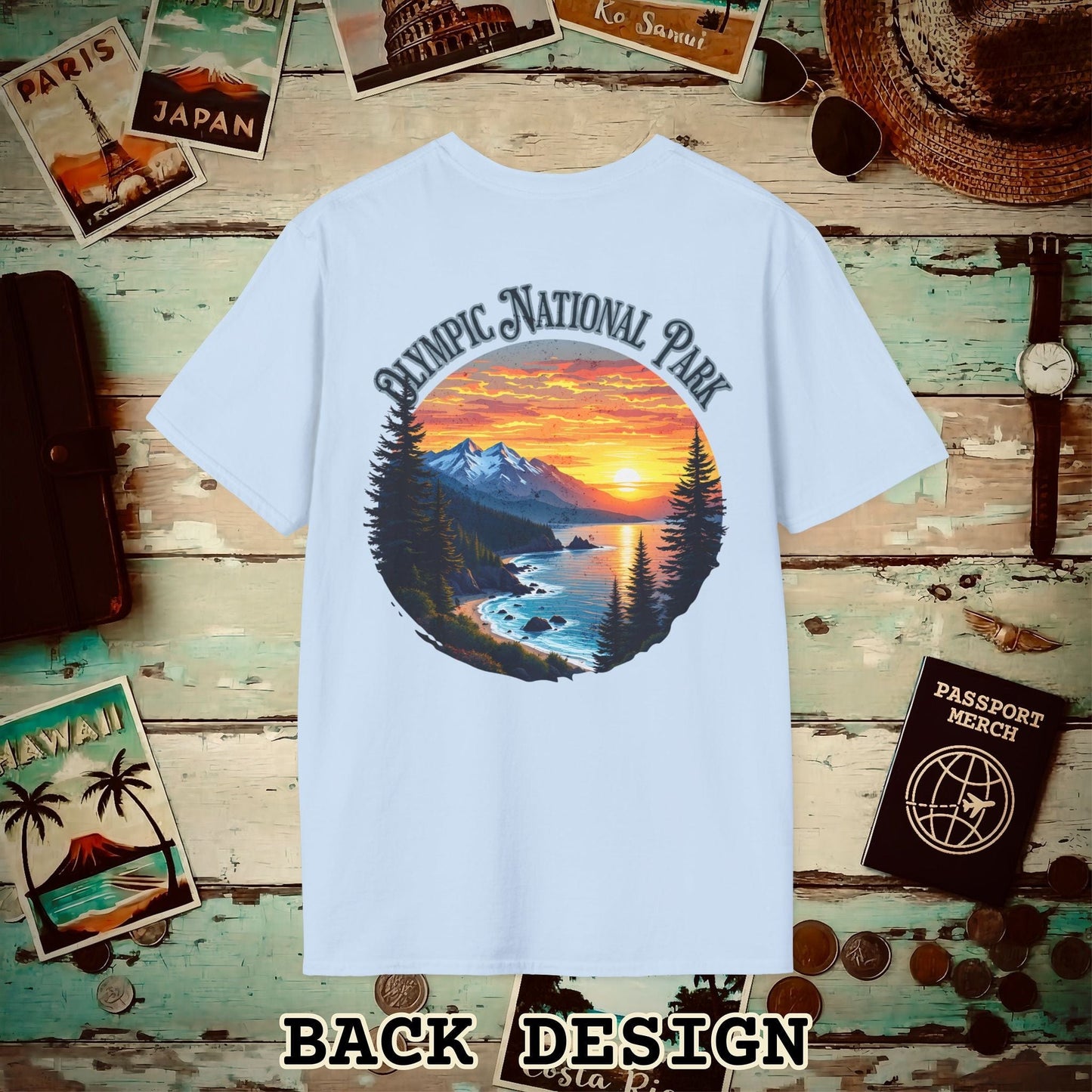 Olympic National Park, Washington, Back Print T-Shirt Light Blue / S