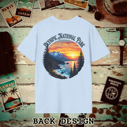 Olympic National Park, Washington, Back Print T-Shirt Light Blue / S
