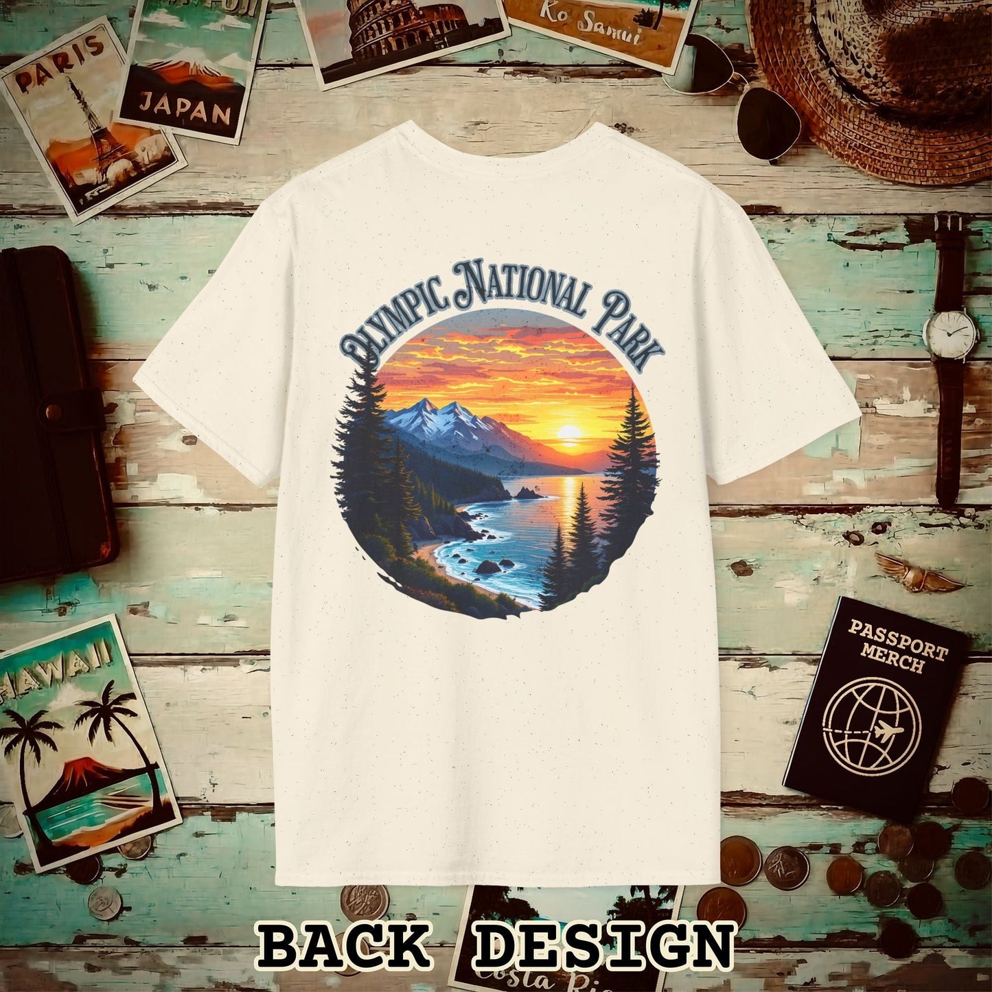 Olympic National Park, Washington, Back Print T-Shirt Natural / S