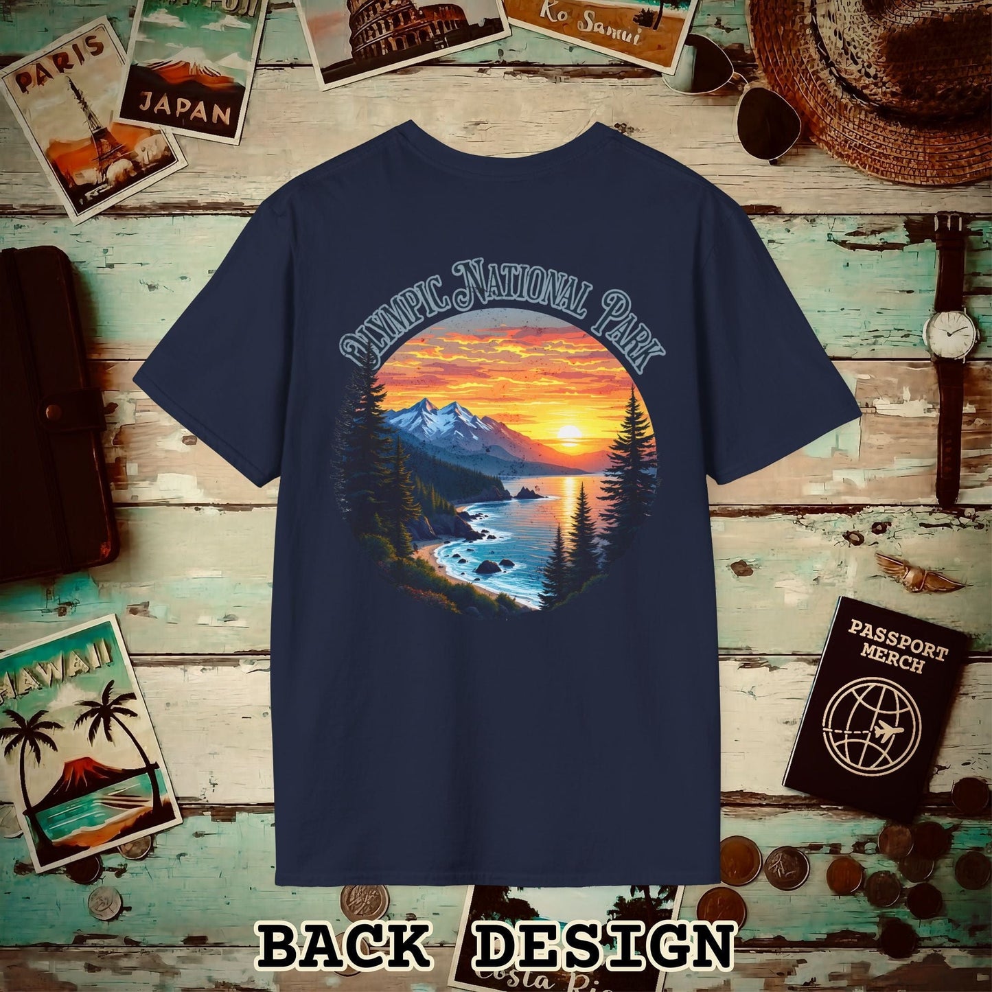 Olympic National Park, Washington, Back Print T-Shirt Navy / S