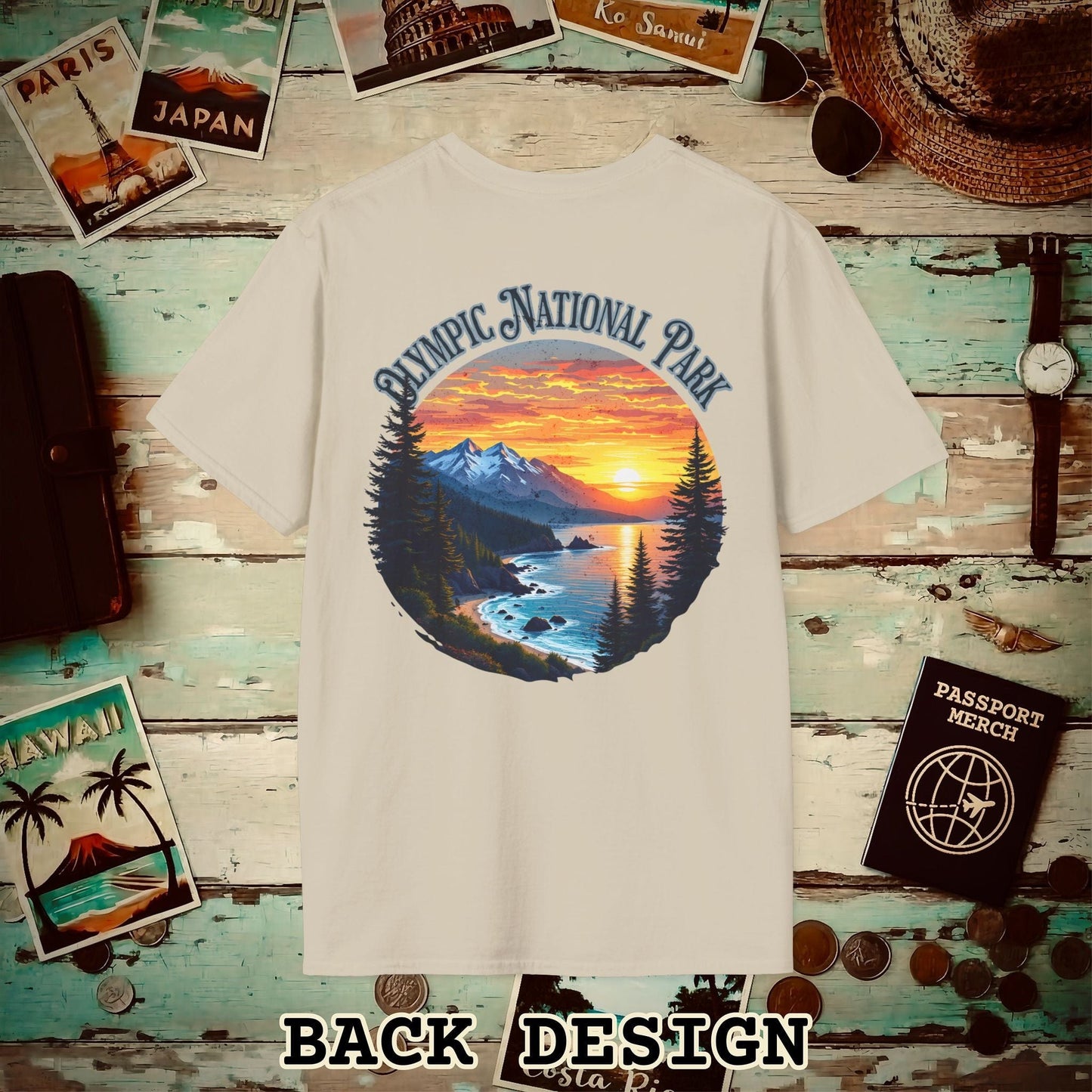 Olympic National Park, Washington, Back Print T-Shirt Sand / S