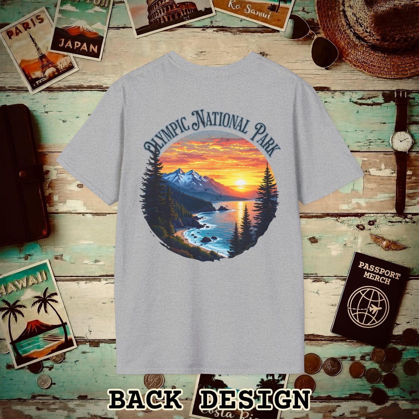 Olympic National Park, Washington, Back Print T-Shirt Sport Grey / S