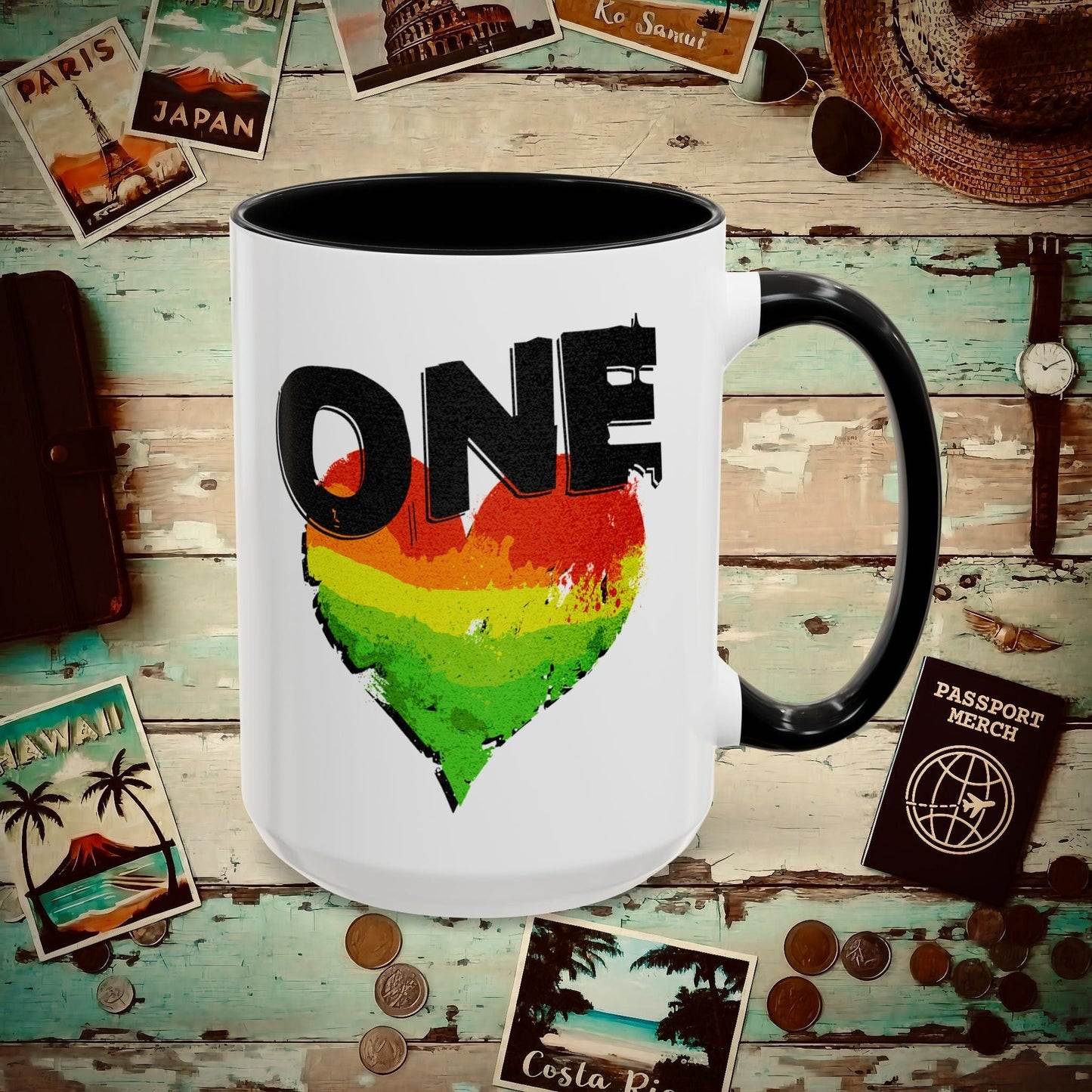 One Heart, Jamaican Reggae 15oz Mug Black / 15oz