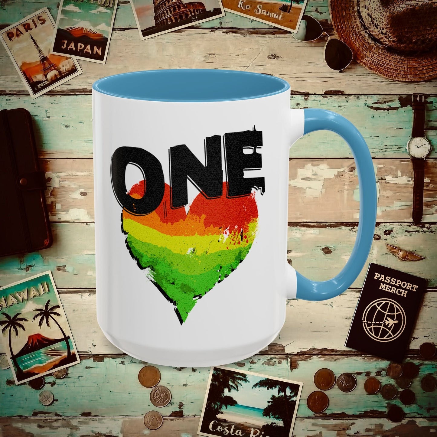 One Heart, Jamaican Reggae 15oz Mug Light Blue / 15oz