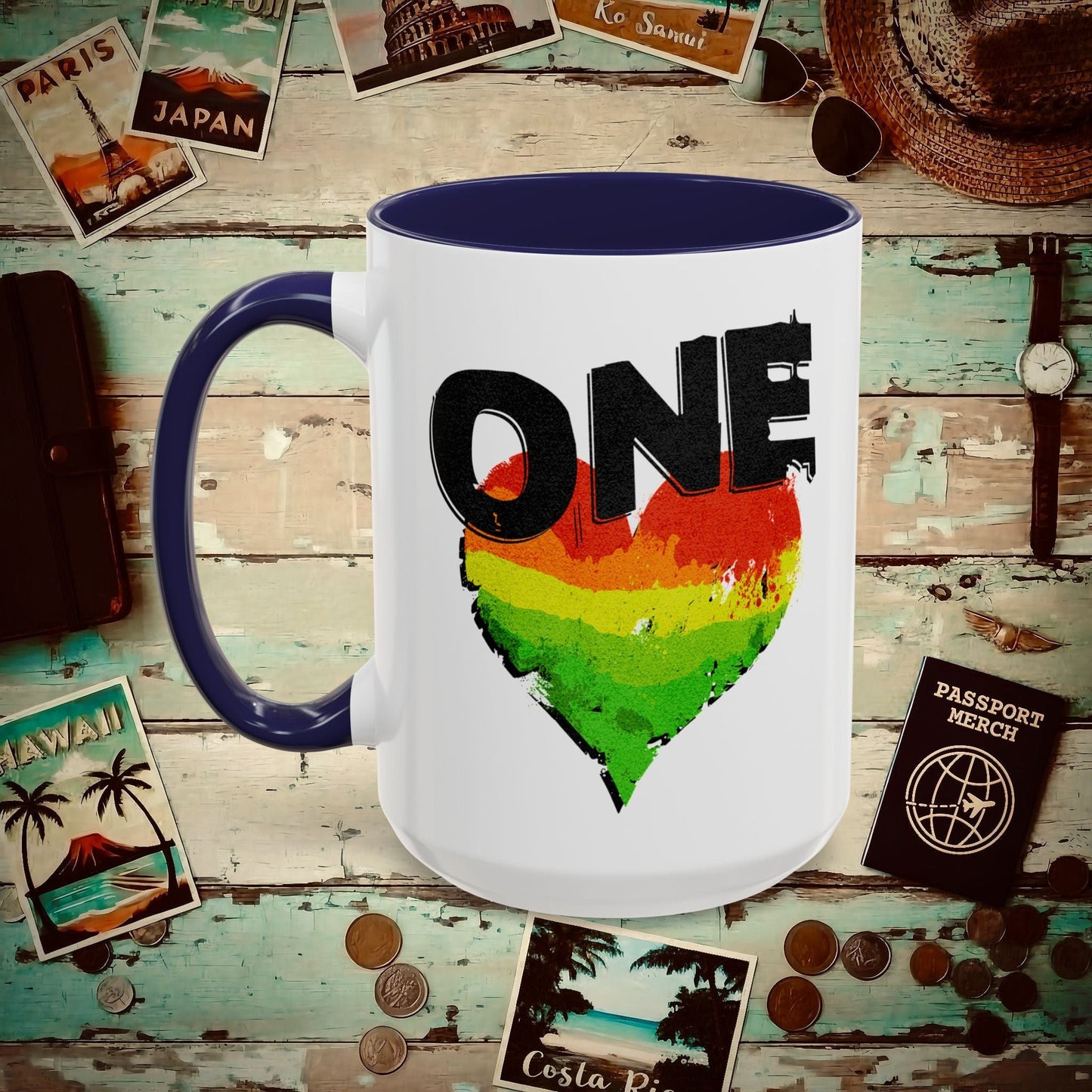 One Heart, Jamaican Reggae 15oz Mug Navy / 15oz