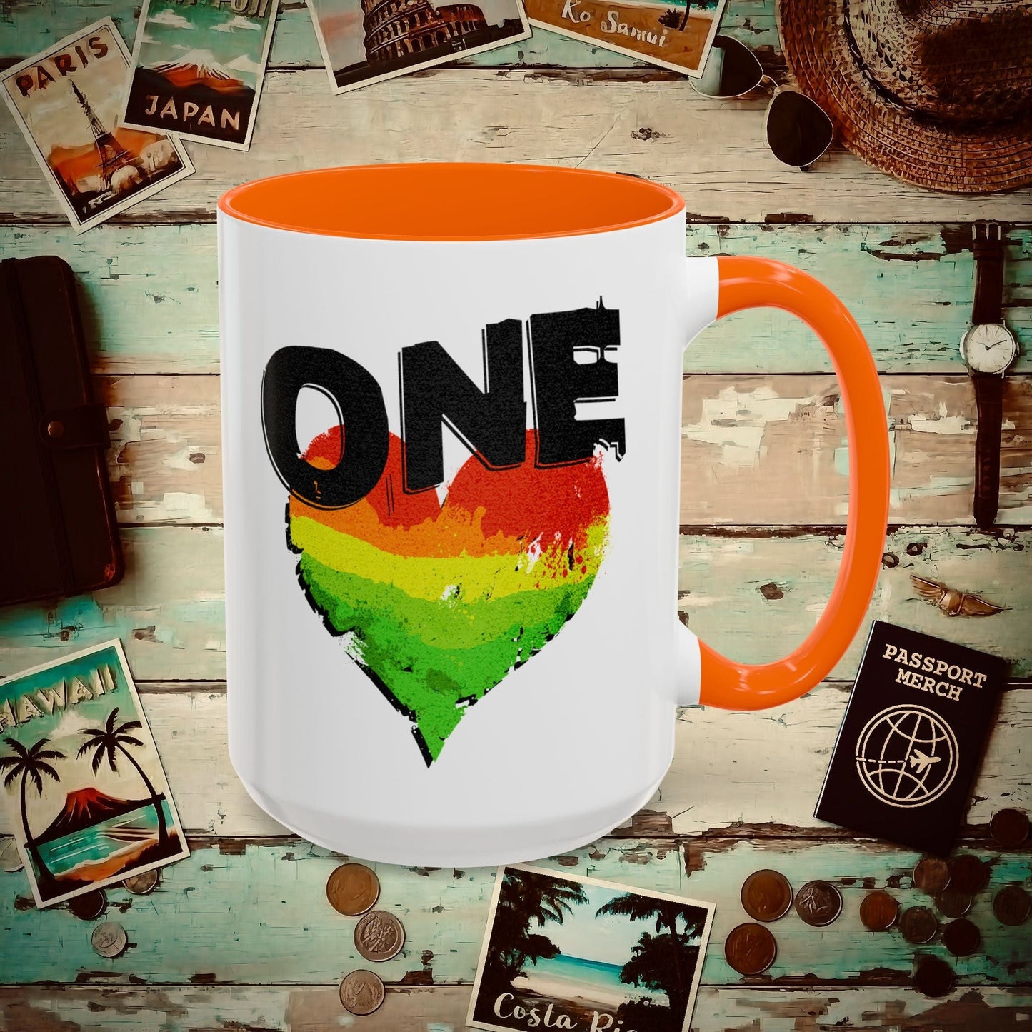 One Heart, Jamaican Reggae 15oz Mug Orange / 15oz