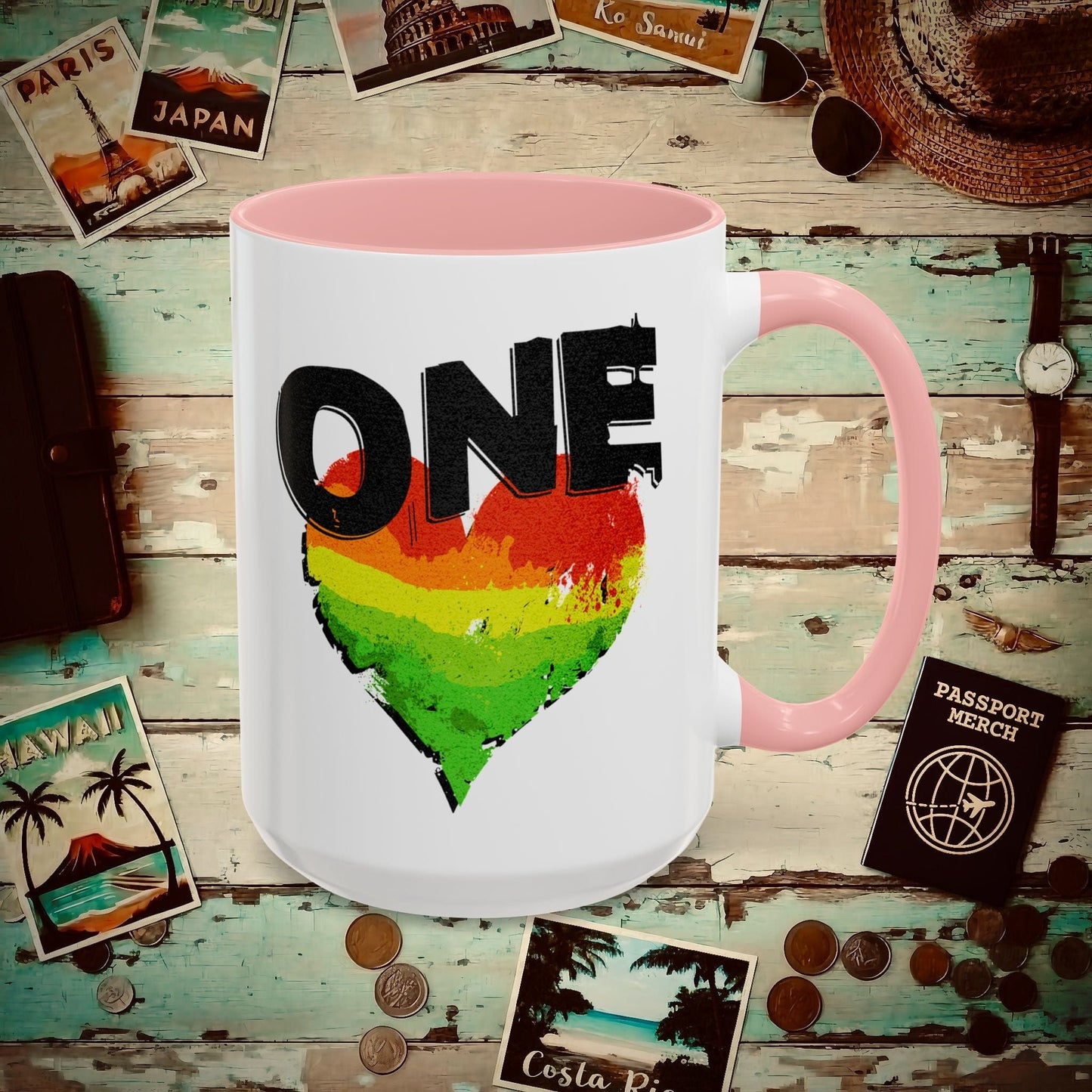 One Heart, Jamaican Reggae 15oz Mug Pink / 15oz