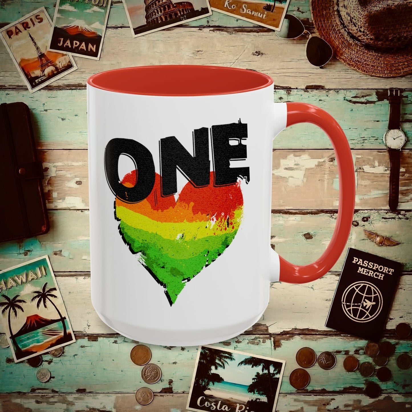 One Heart, Jamaican Reggae 15oz Mug Red / 15oz