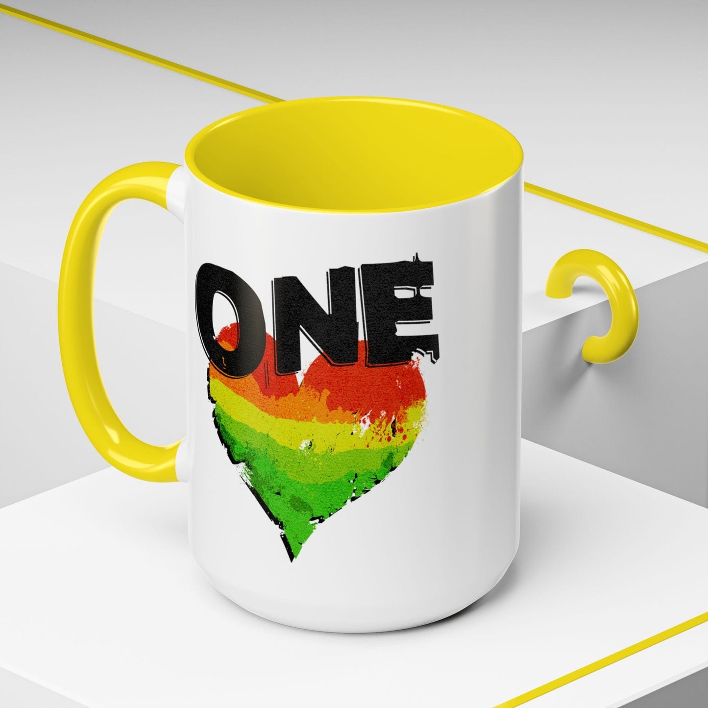 One Heart, Jamaican Reggae 15oz Mug Yellow / 15oz